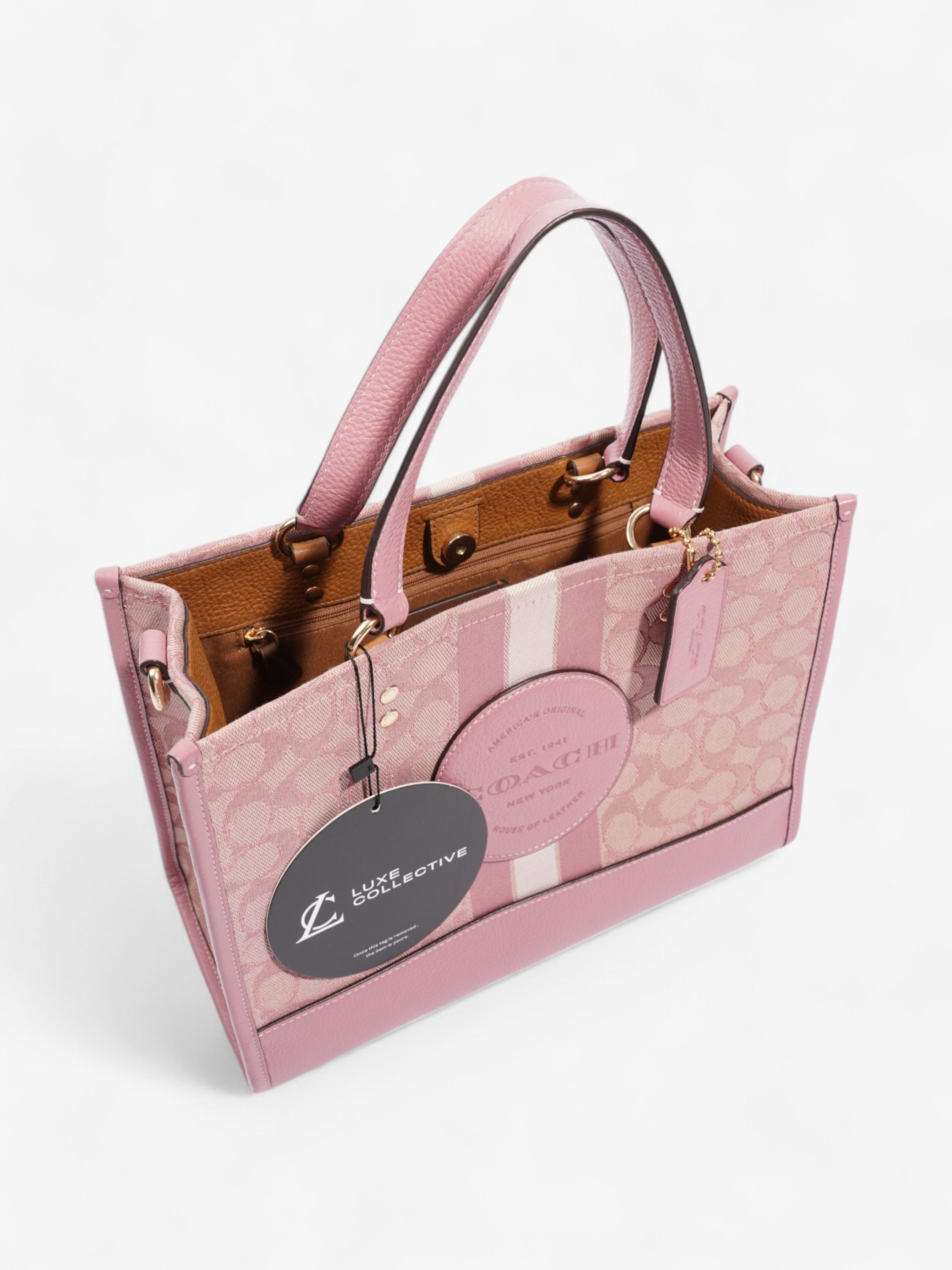 Coach Dempsey Tote Pink / Beige Cotton