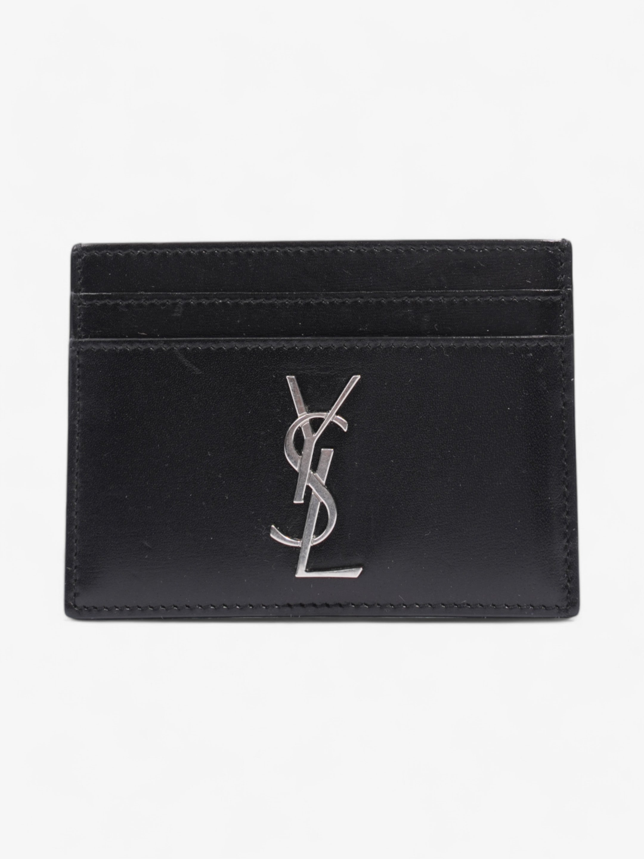 Saint Laurent Monogram Card Holder Black / Silver Leather