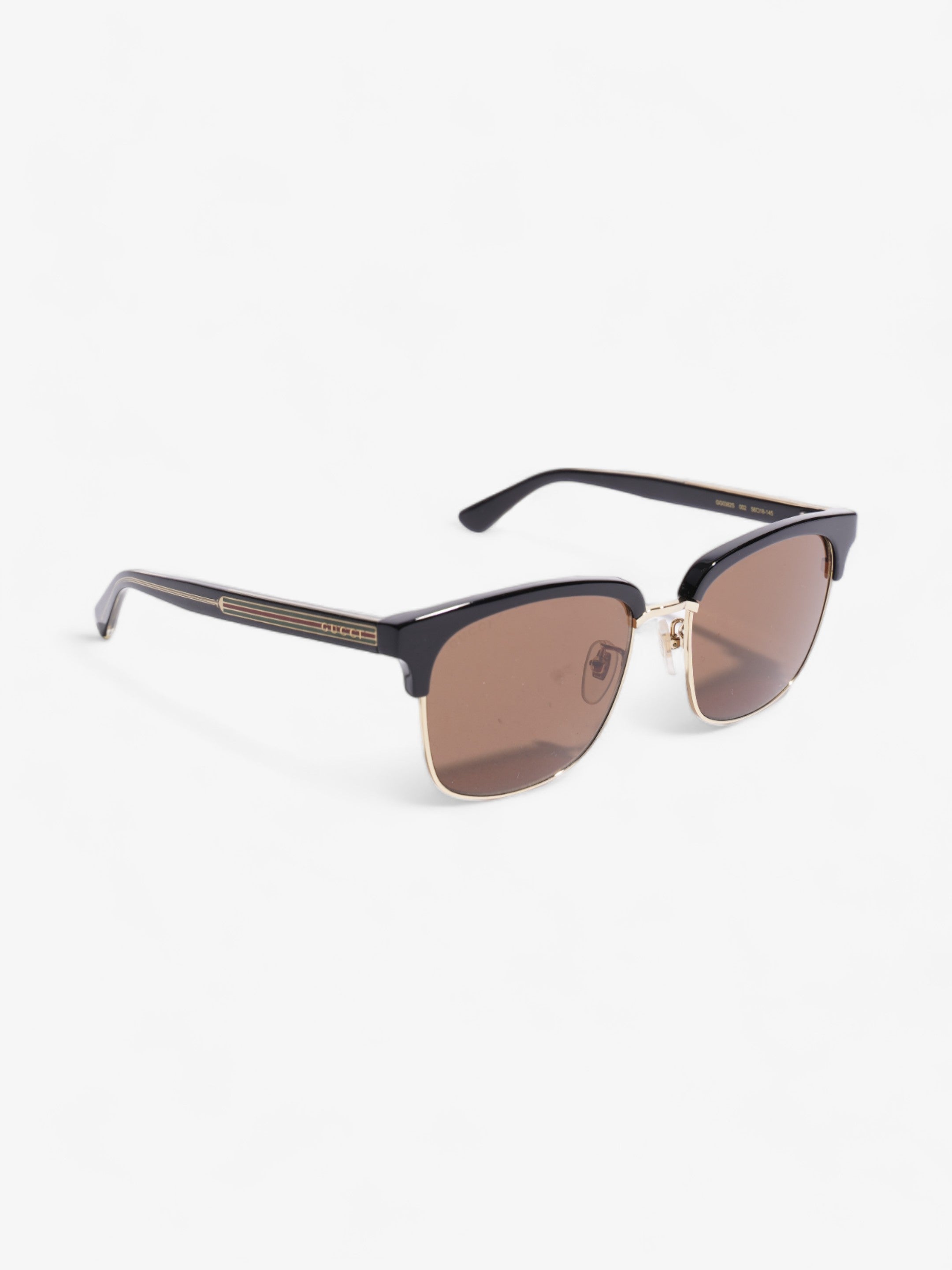 Gucci Rectangular Framed Sunglasses Black / Gold Acetate 145mm