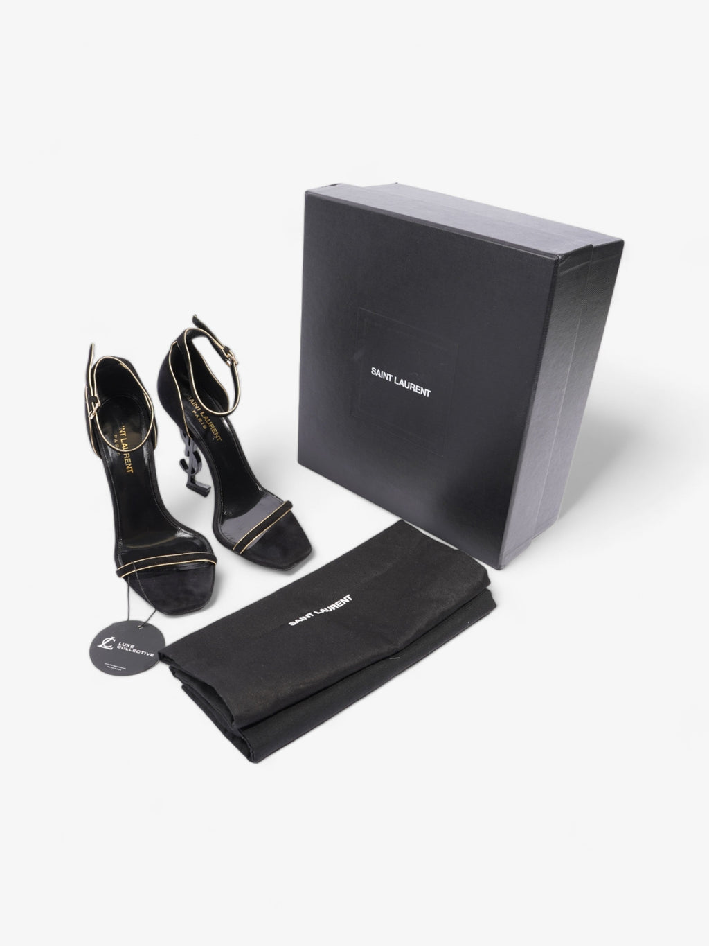 Saint Laurent Opyum Open Toe Heels 110mm Black / Gold Suede EU 37 UK 4