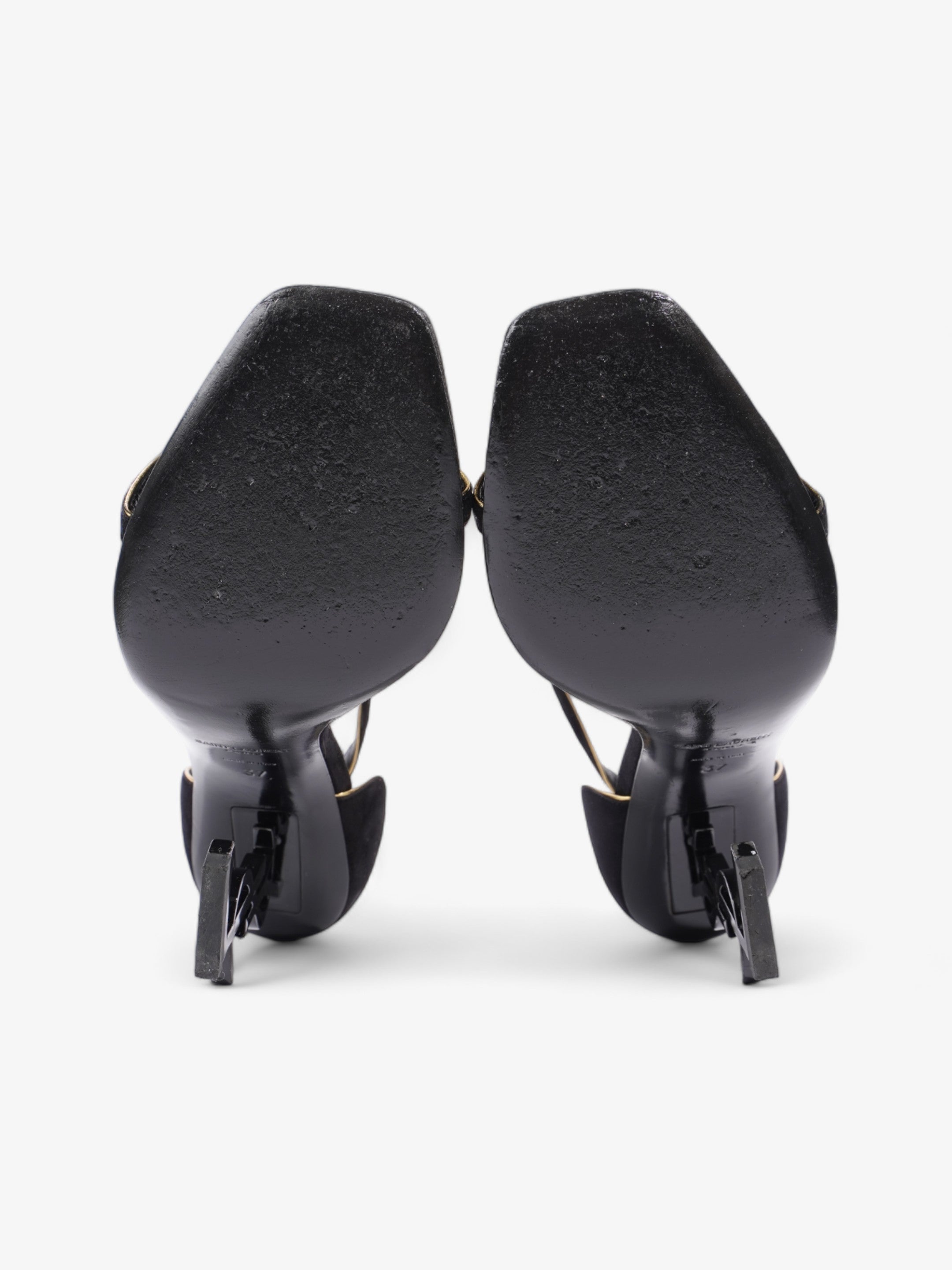 Saint Laurent Opyum Open Toe Heels 110mm Black / Gold Suede EU 37 UK 4