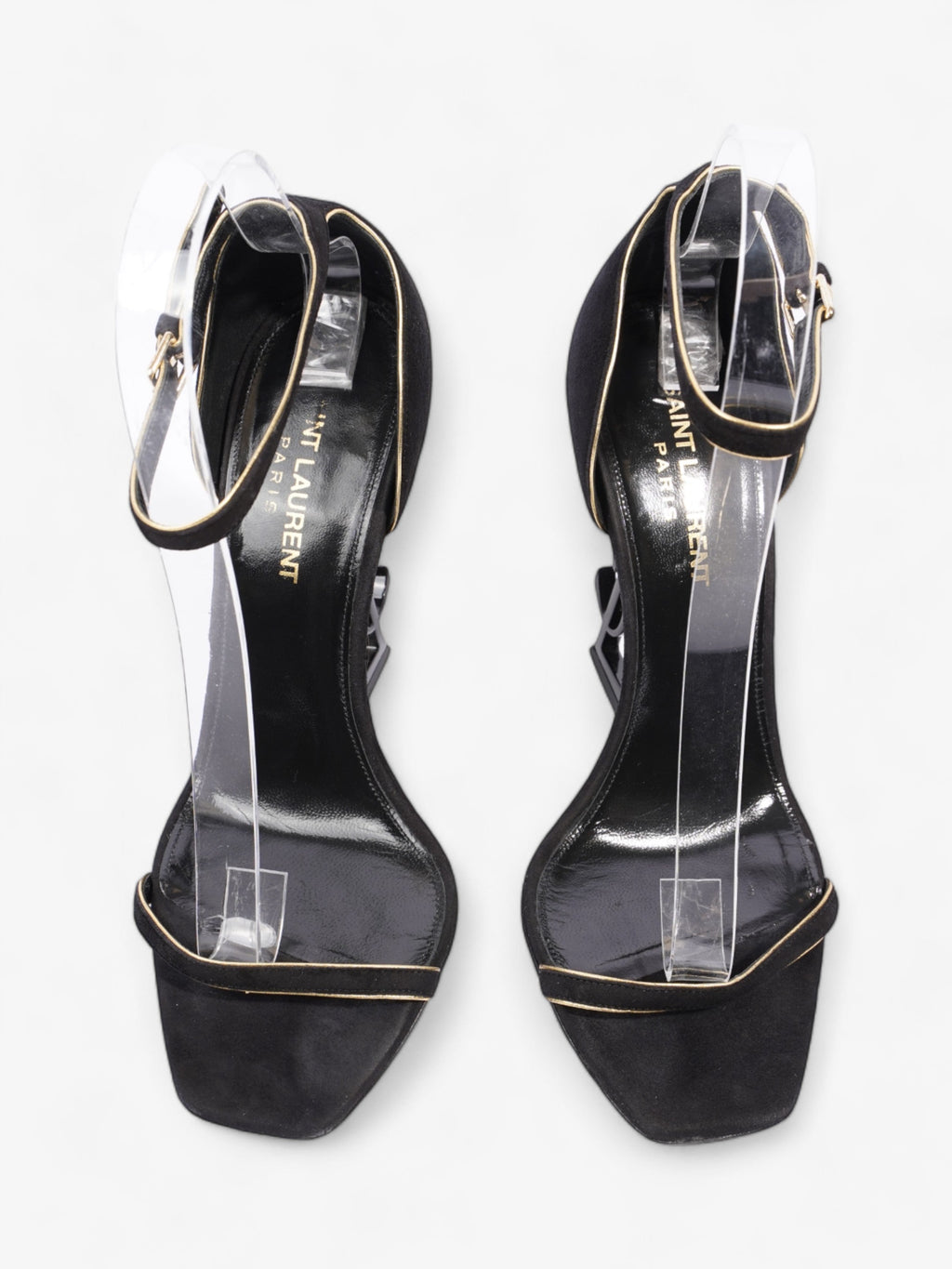 Saint Laurent Opyum Open Toe Heels 110mm Black / Gold Suede EU 37 UK 4