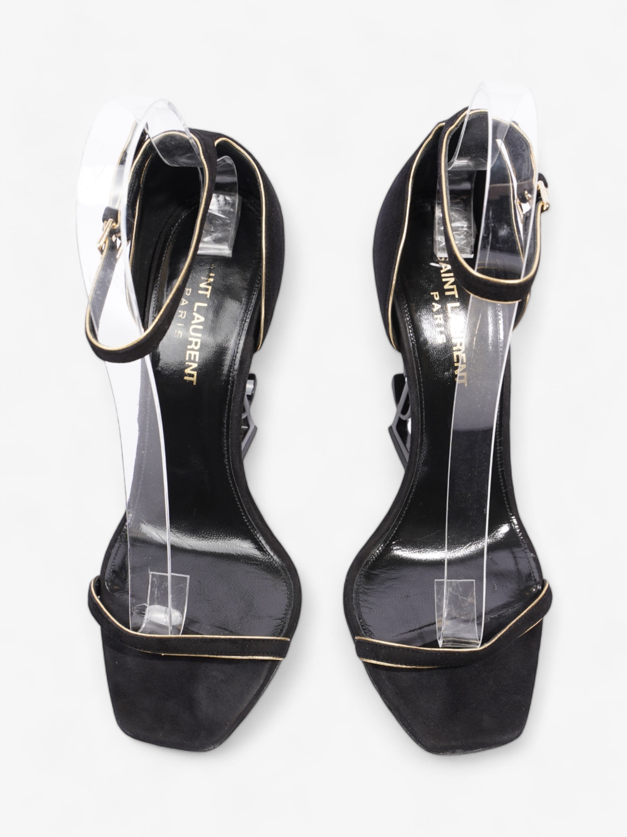Saint Laurent Opyum Open Toe Heels 110mm Black / Gold Suede EU 37 UK 4