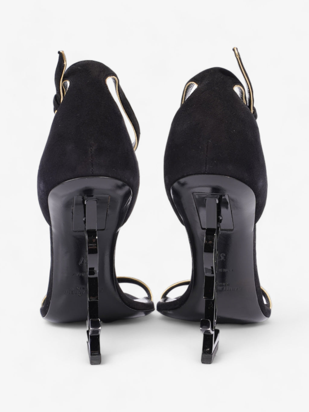 Saint Laurent Opyum Open Toe Heels 110mm Black / Gold Suede EU 37 UK 4