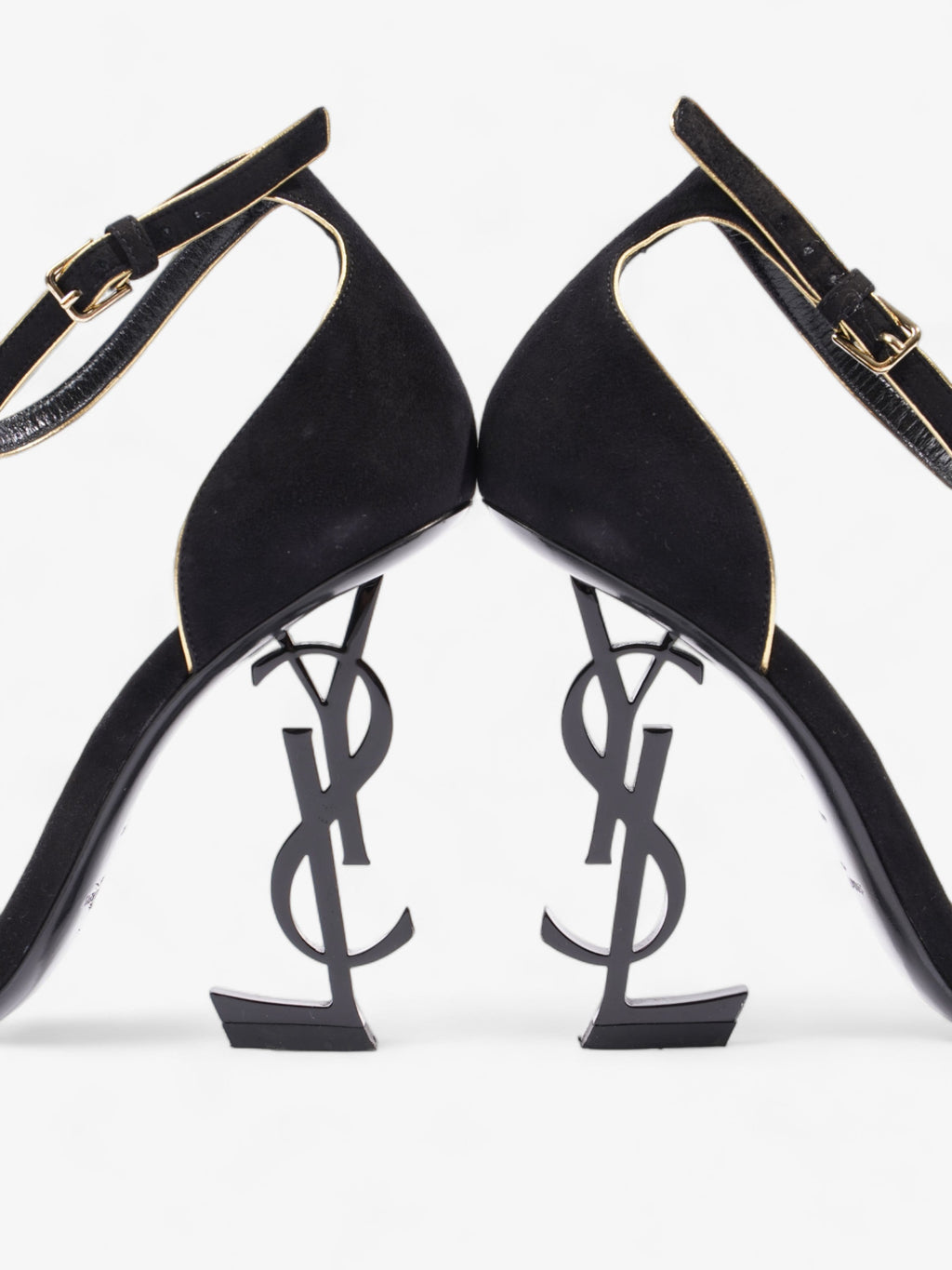 Saint Laurent Opyum Open Toe Heels 110mm Black / Gold Suede EU 37 UK 4