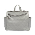 Chanel CC Pocket Handbag White Chevron Lambskin Silver