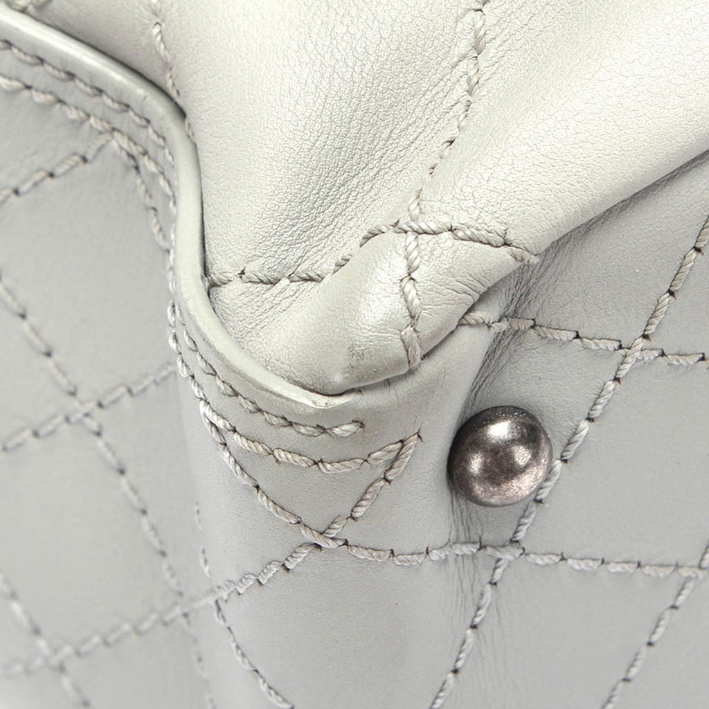 Chanel CC Pocket Handbag White Chevron Lambskin Silver