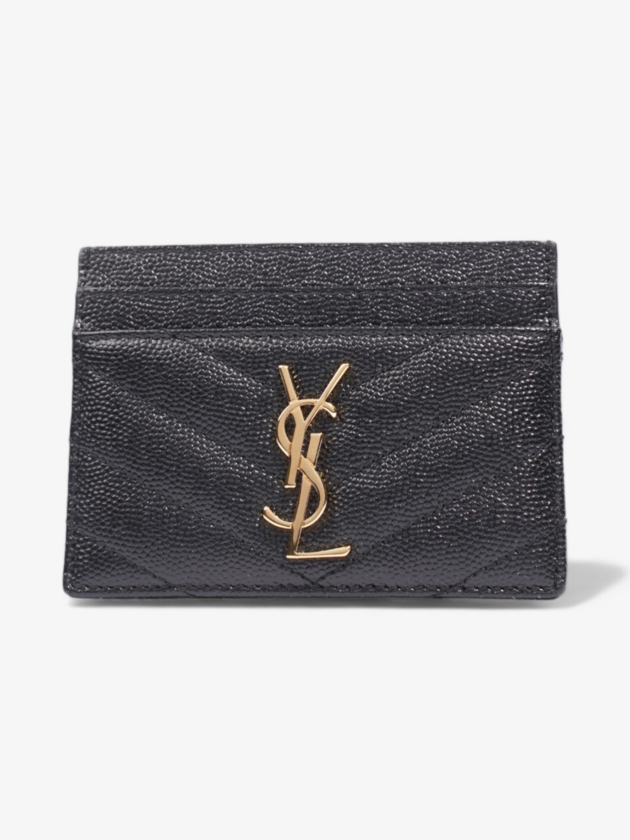 Saint Laurent Cassandre Card Holder Black / Gold Matelasse Leather