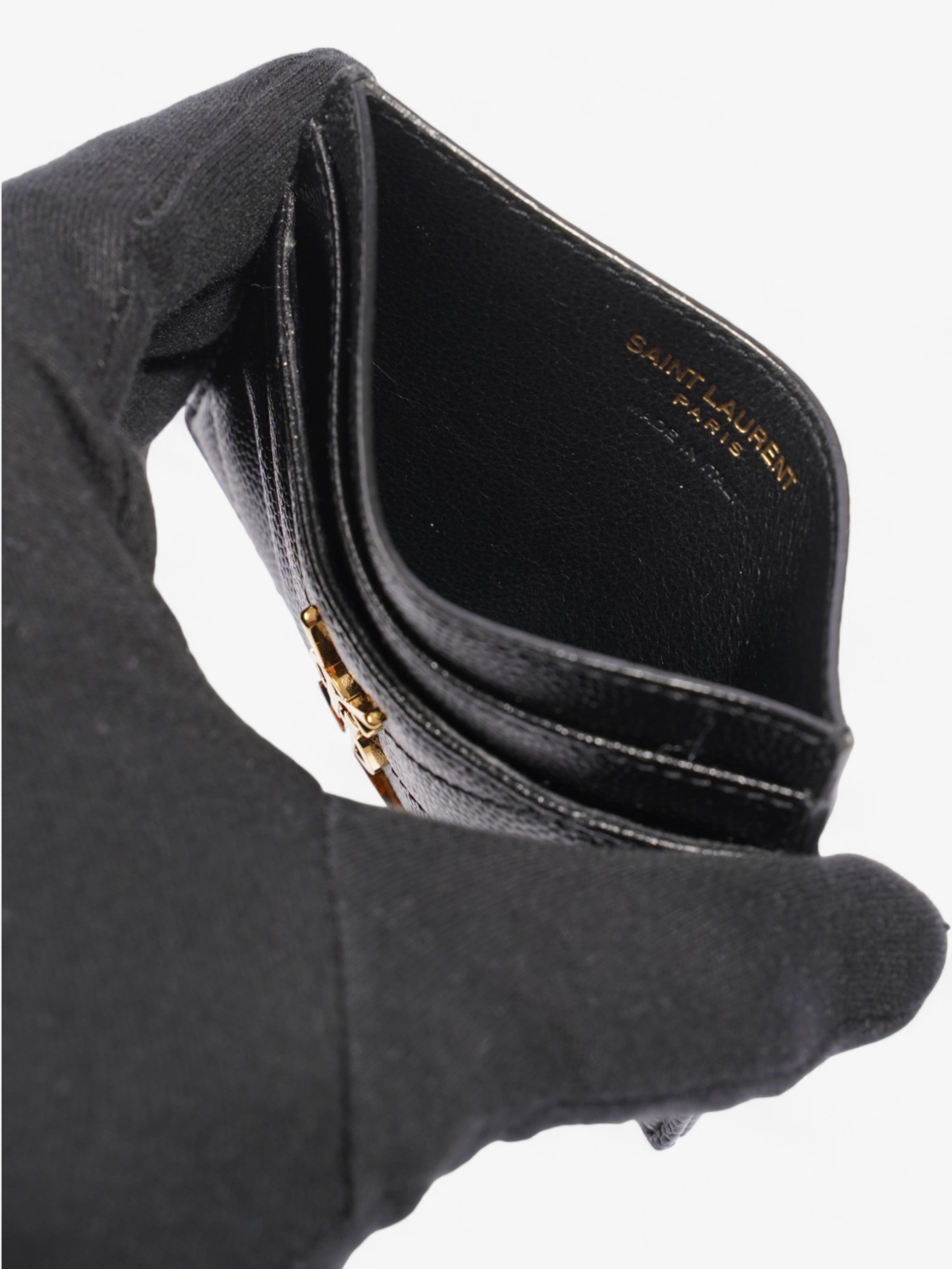 Saint Laurent Cassandre Card Holder Black / Gold Matelasse Leather