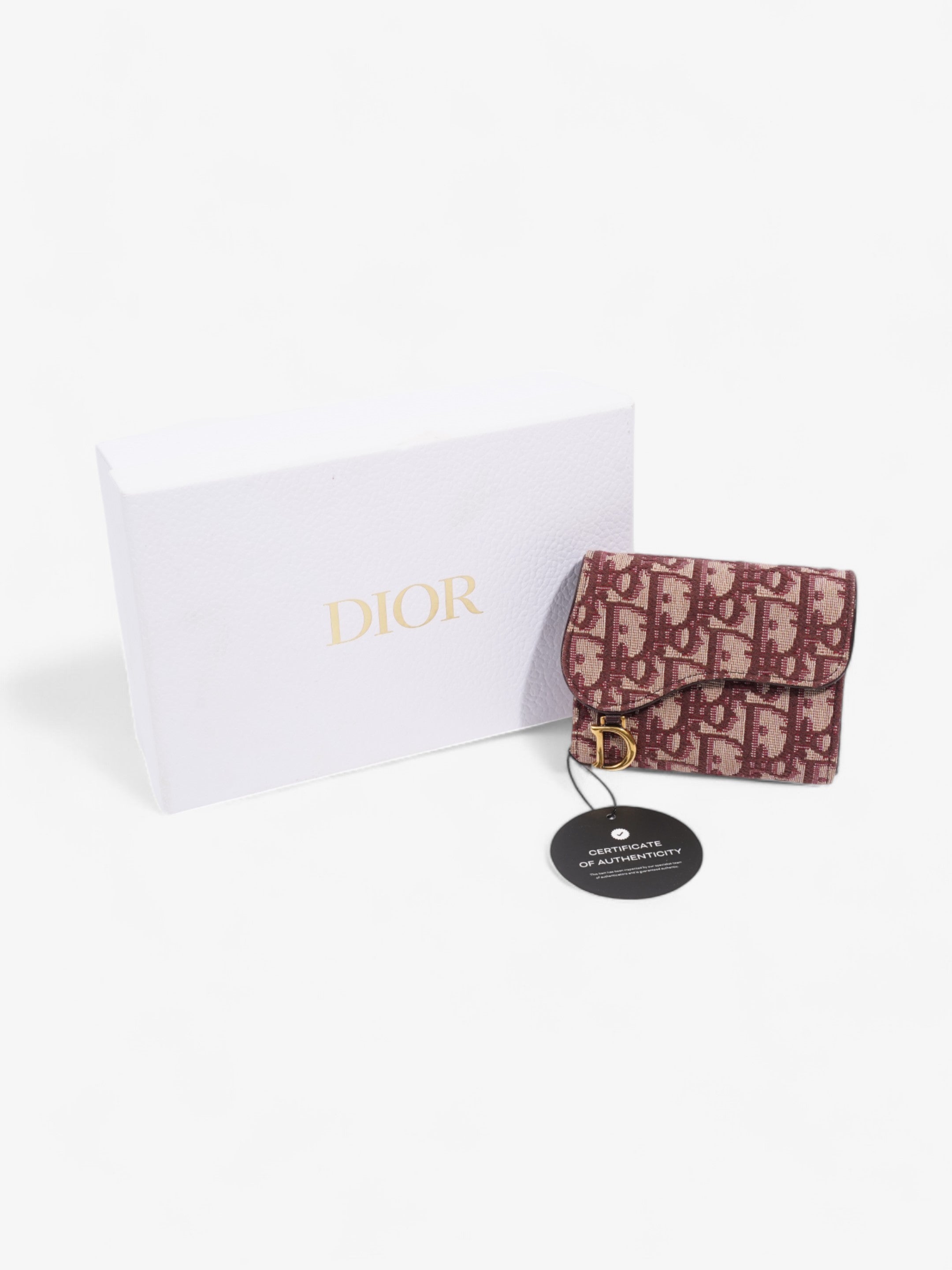 Christian Dior Saddle Card Holder Burgundy Canvas