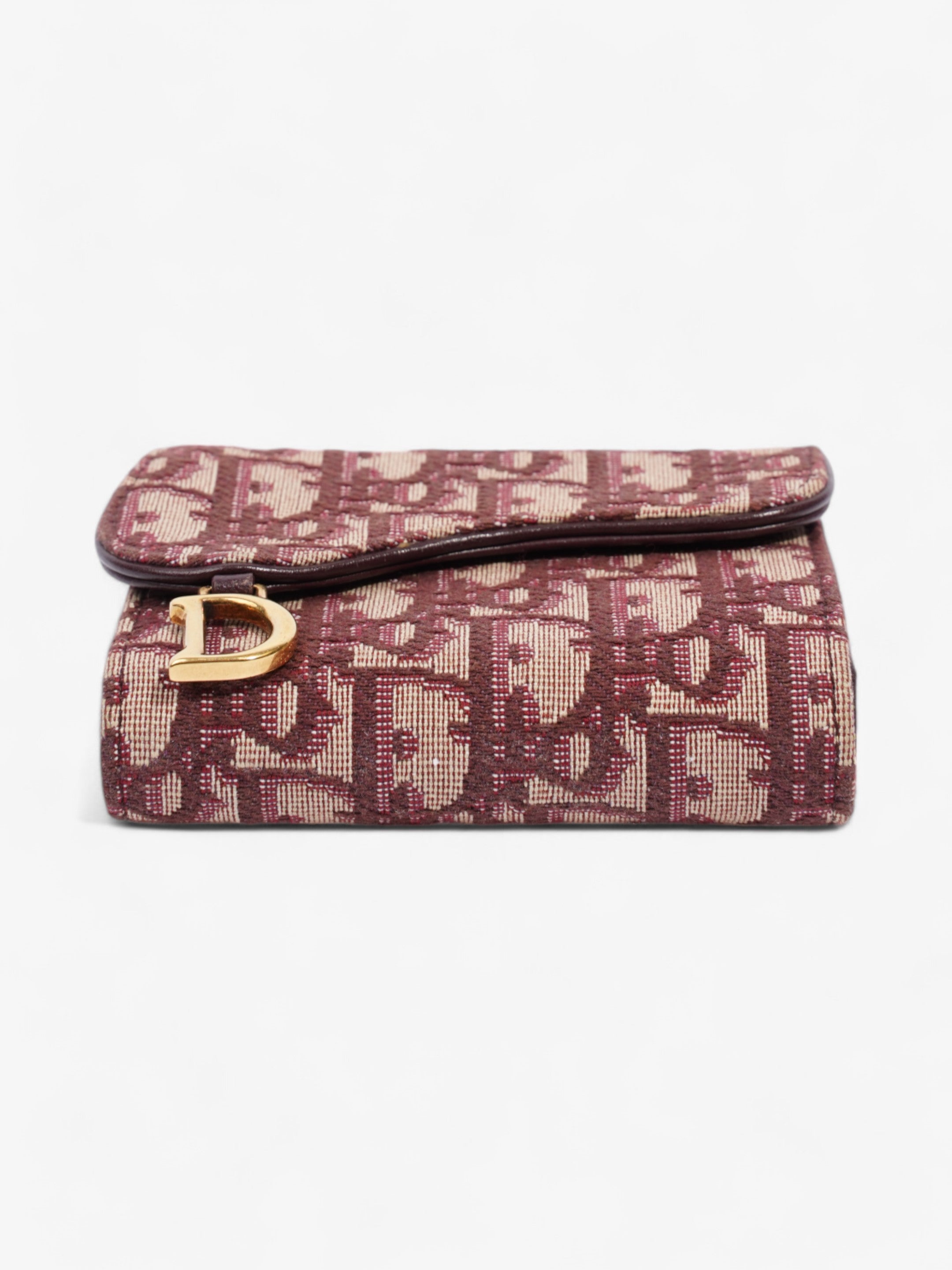 Christian Dior Saddle Card Holder Burgundy Canvas