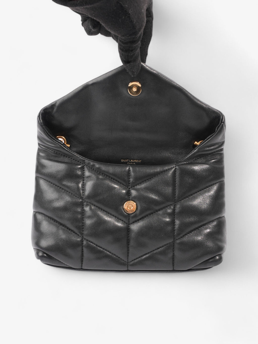 Saint Laurent Lou Lou Puffer Black Calfskin Leather Small
