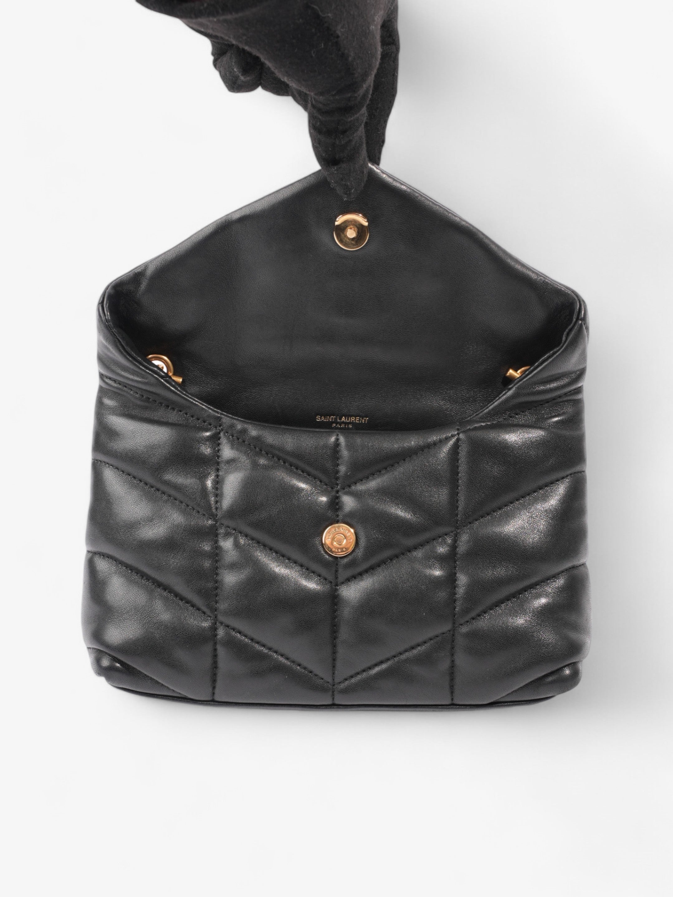 Saint Laurent Lou Lou Puffer Black Calfskin Leather Small