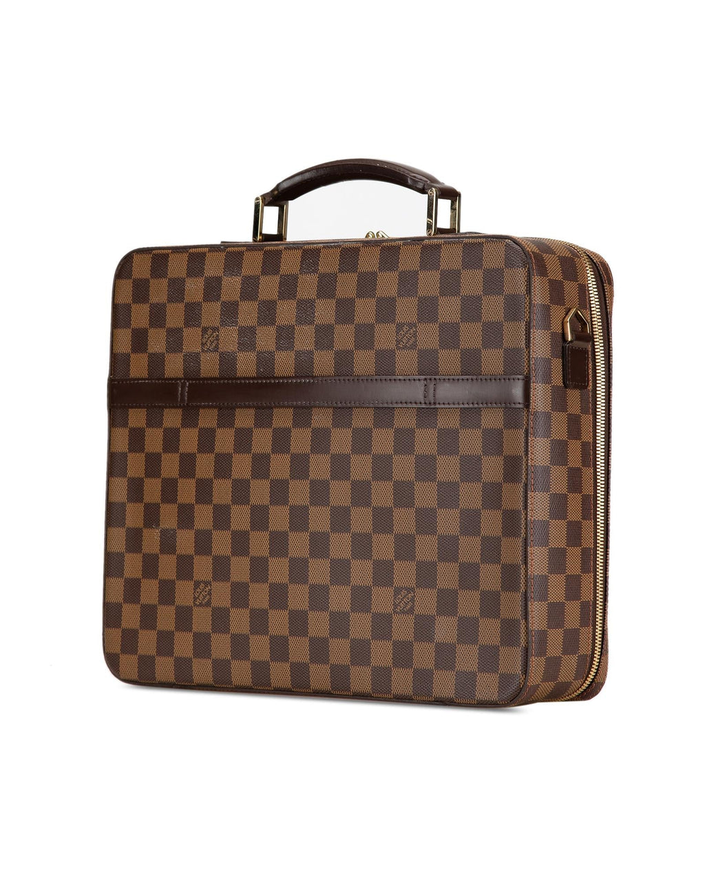 Damier Ebene Canvas Laptop Bag with Leather Trim and Adjustable Strap
