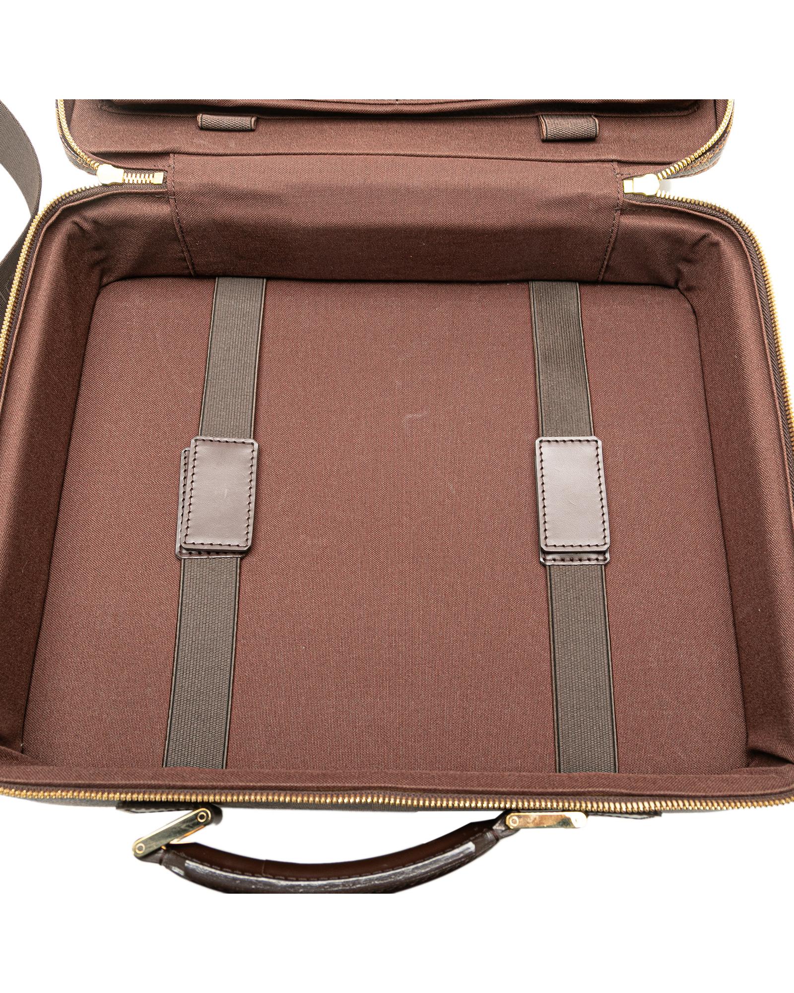 Damier Ebene Canvas Laptop Bag with Leather Trim and Adjustable Strap