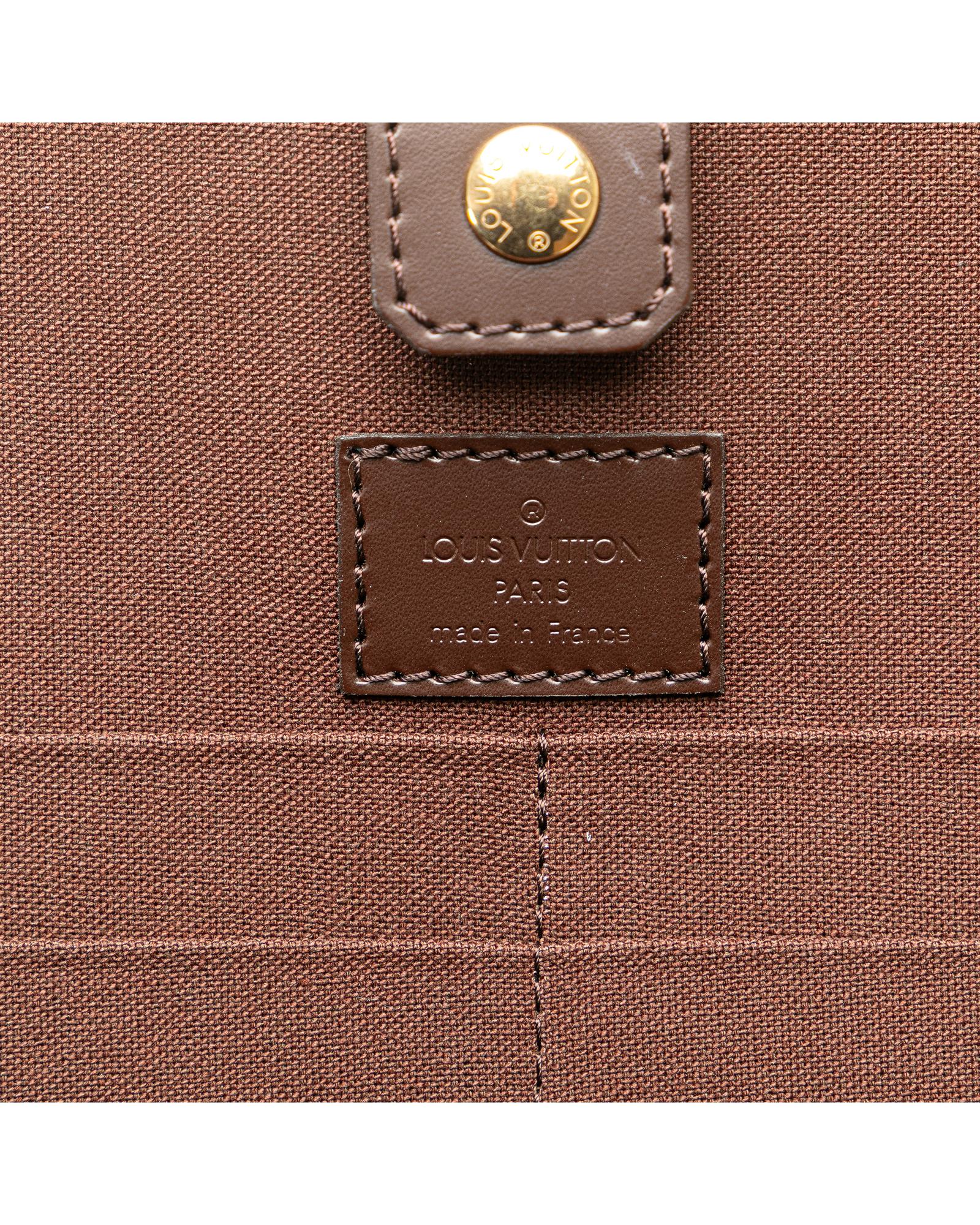 Damier Ebene Canvas Laptop Bag with Leather Trim and Adjustable Strap
