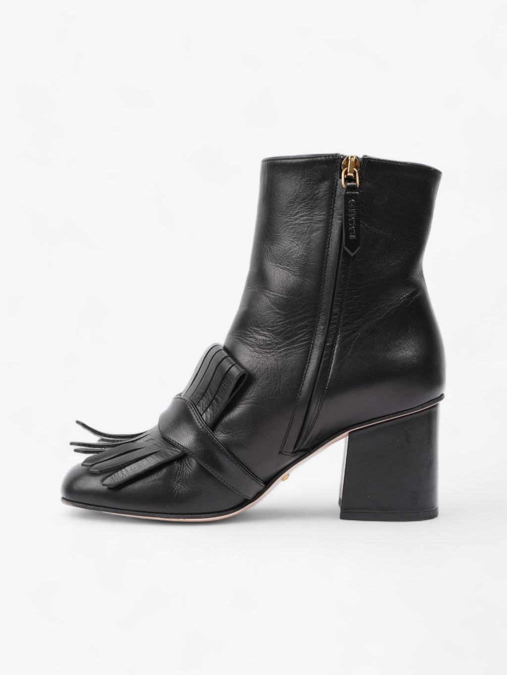 Gucci GG Marmont Fringe Block Heel 70mm Black Leather EU 37 UK 4