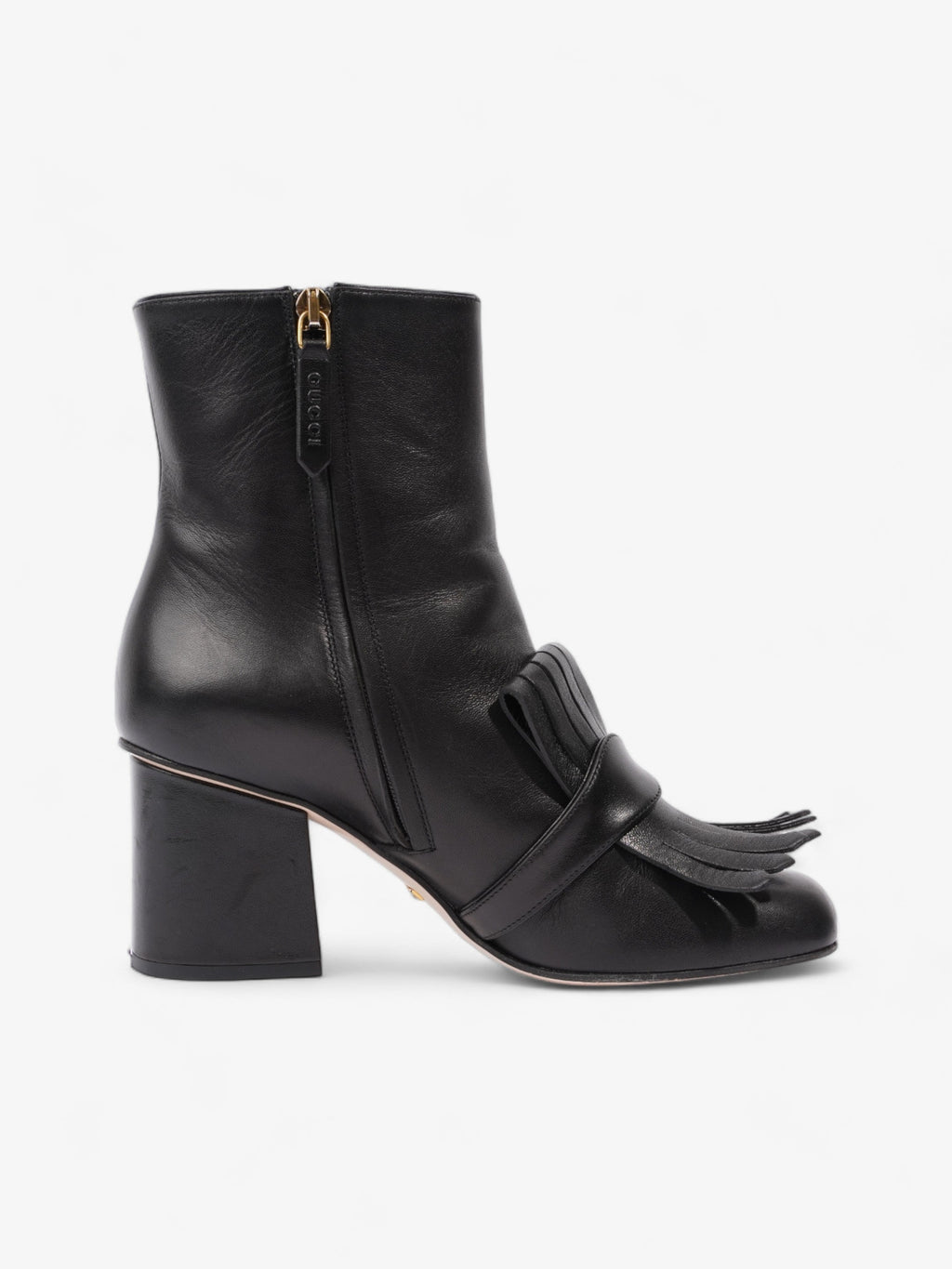 Gucci GG Marmont Fringe Block Heel 70mm Black Leather EU 37 UK 4