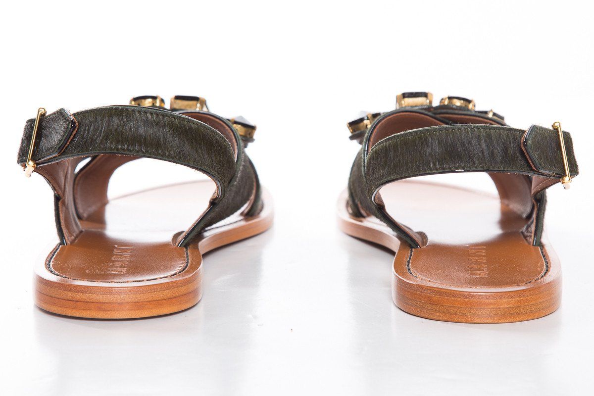 Marni Dark Green Pony Hair Cross Strap Sandals SZ 38.5