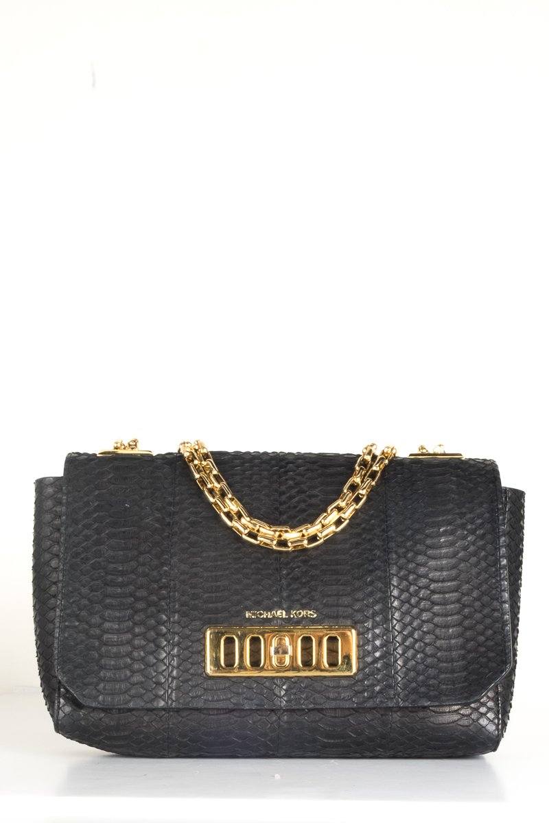Michael Kors Black Leather Snakeskin Shoulder Bag