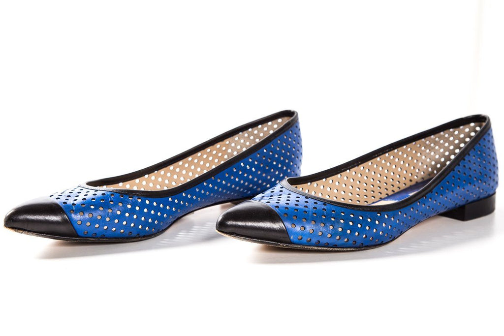 Michael Kors Blue & Black Perforated Leather Flats SZ 36.5 Sale