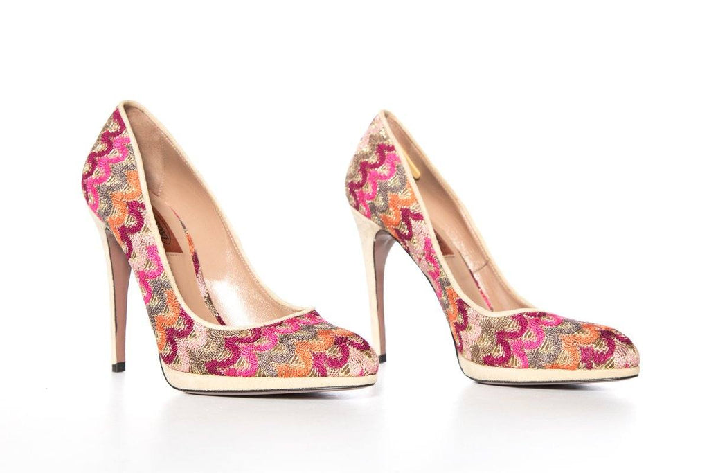 Missoni Pink & Multi Color Knit & Suede Pump SZ 39 Sale