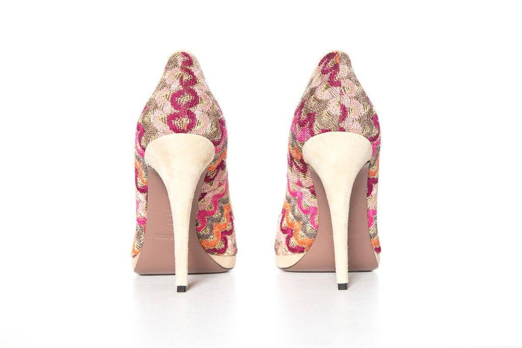 Missoni Pink & Multi Color Knit & Suede Pump SZ 39 Sale