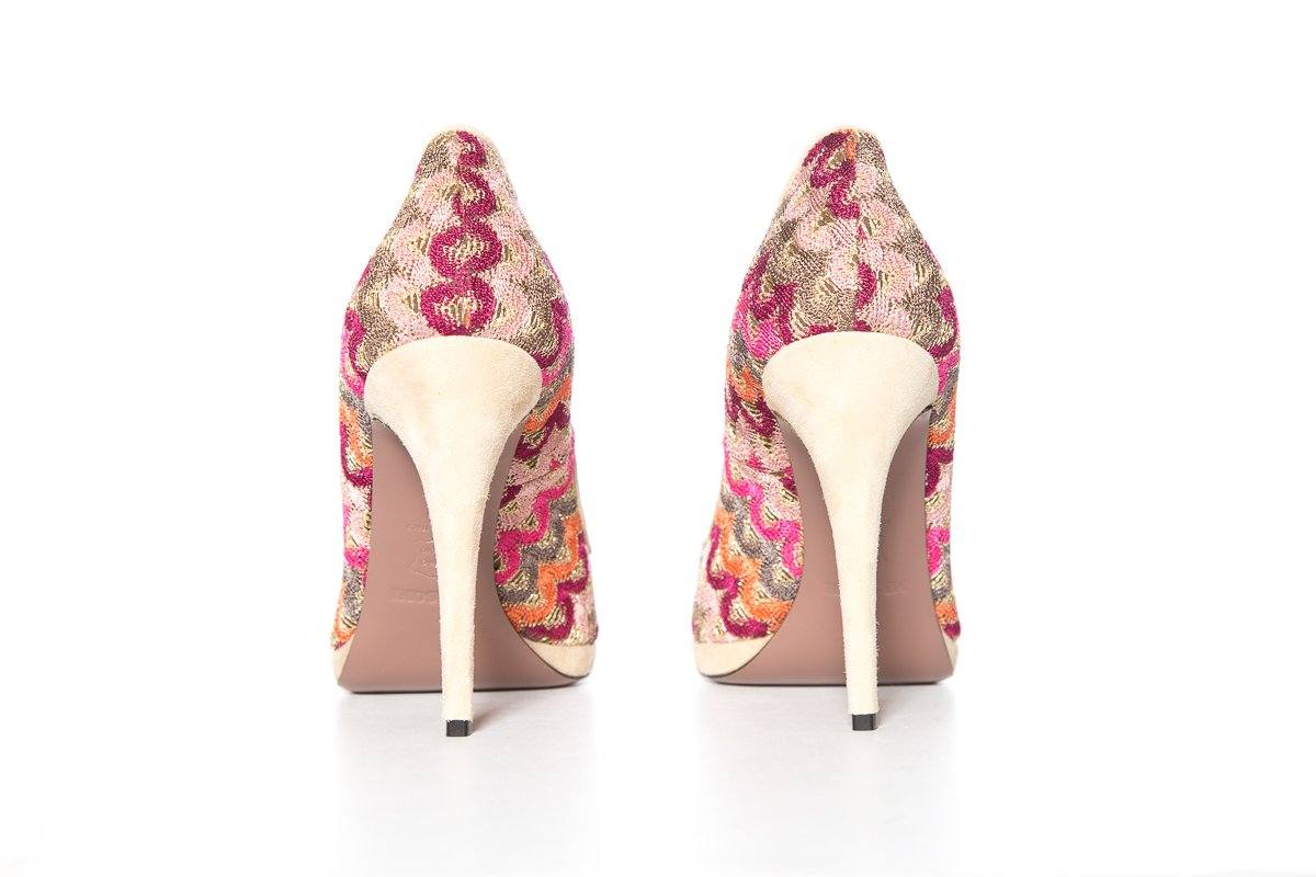 Missoni Pink & Multi Color Knit & Suede Pump SZ 39 Sale