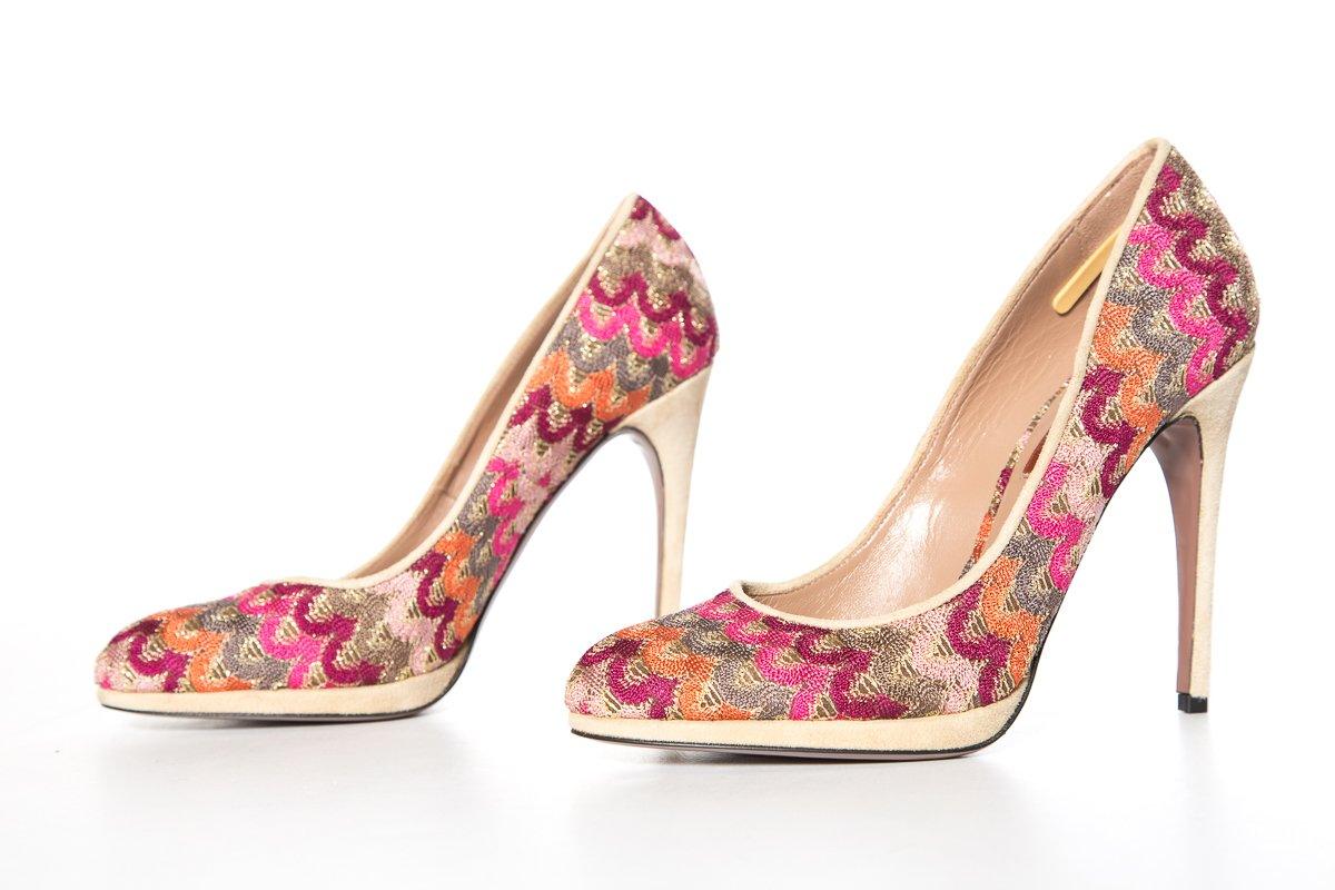 Missoni Pink & Multi Color Knit & Suede Pump SZ 39 Sale