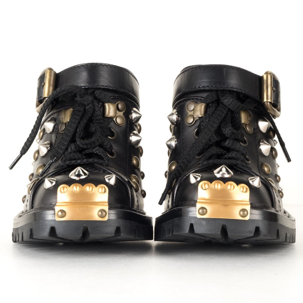 Miu Miu  Black Leather Studded Heeled Mules 37.5