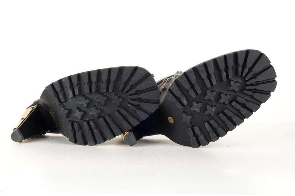 Miu Miu  Black Leather Studded Heeled Mules 37.5