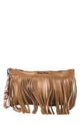 Miu Miu Light Brown Fringe Detail Leather Wristlet Clutch