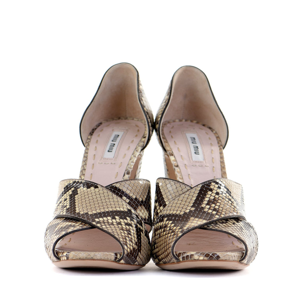 Snakeskin Banana Heel Sandals