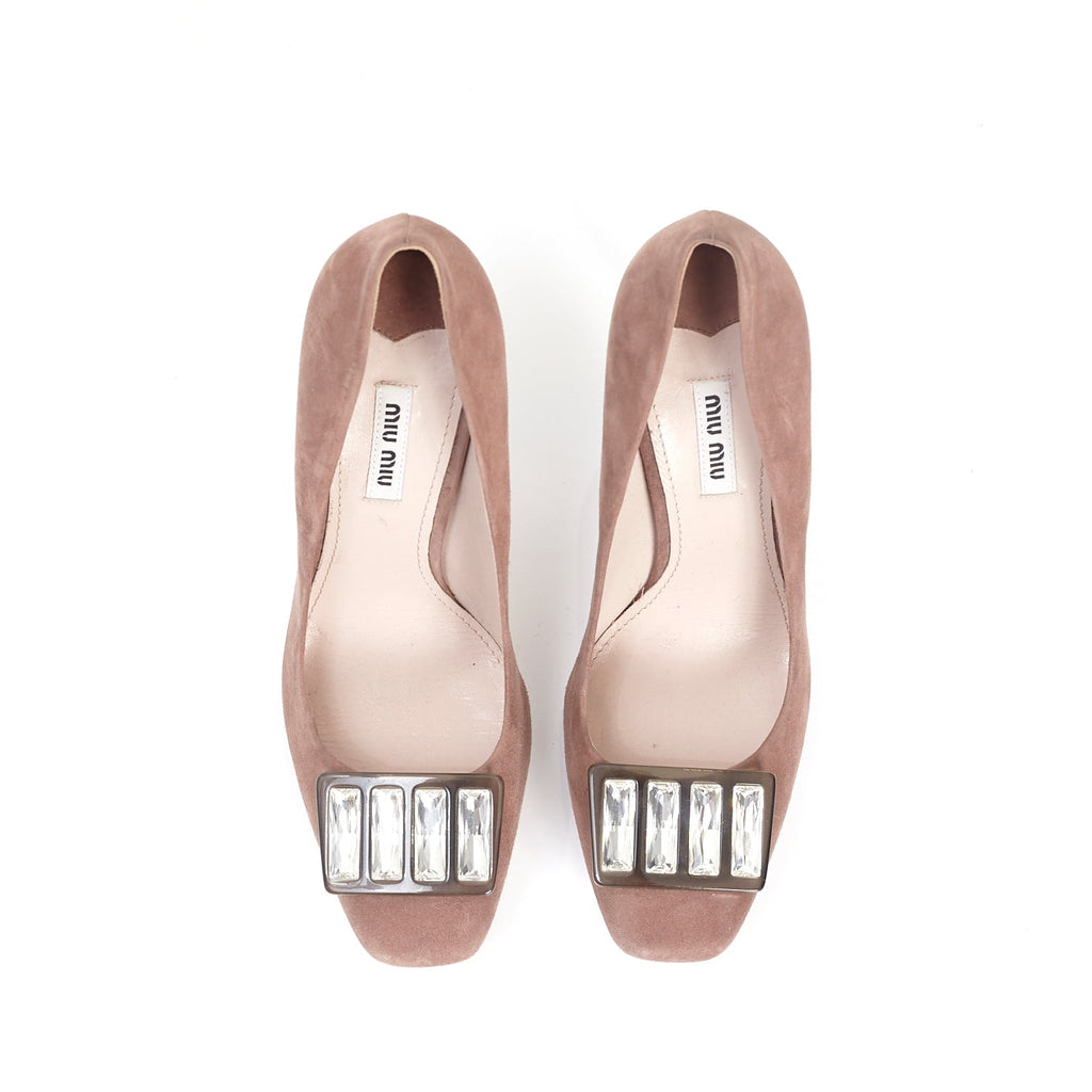 Blush Suede Square Toe Pumps