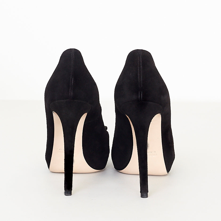 Black Suede Peep-toe Pumps