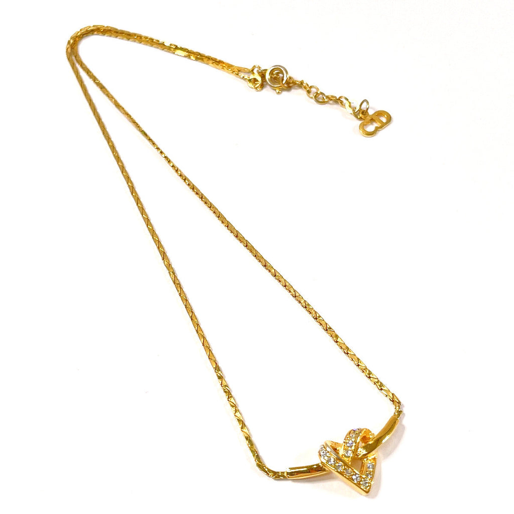 Christian Dior Necklace Metal, Rhinestone gold heart Women Used