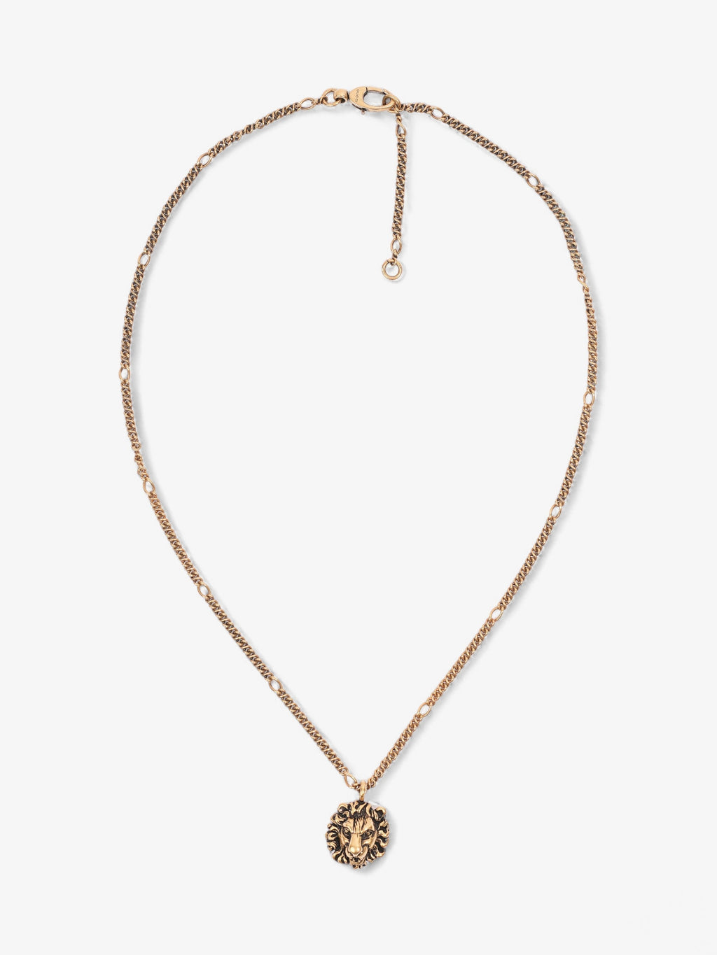 Gucci Lion Head Pendant Necklace Gold Base Metal