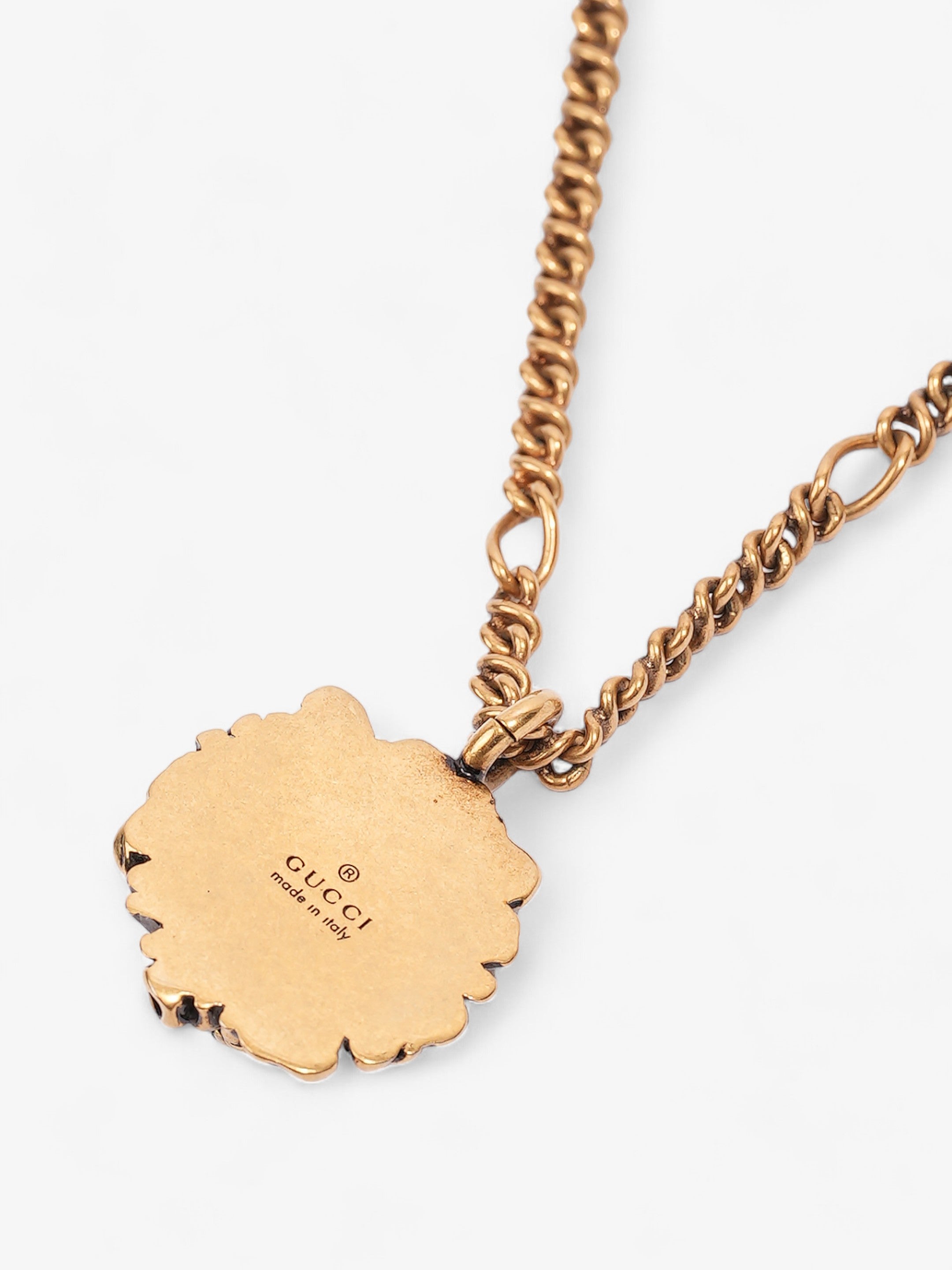 Gucci Lion Head Pendant Necklace Gold Base Metal
