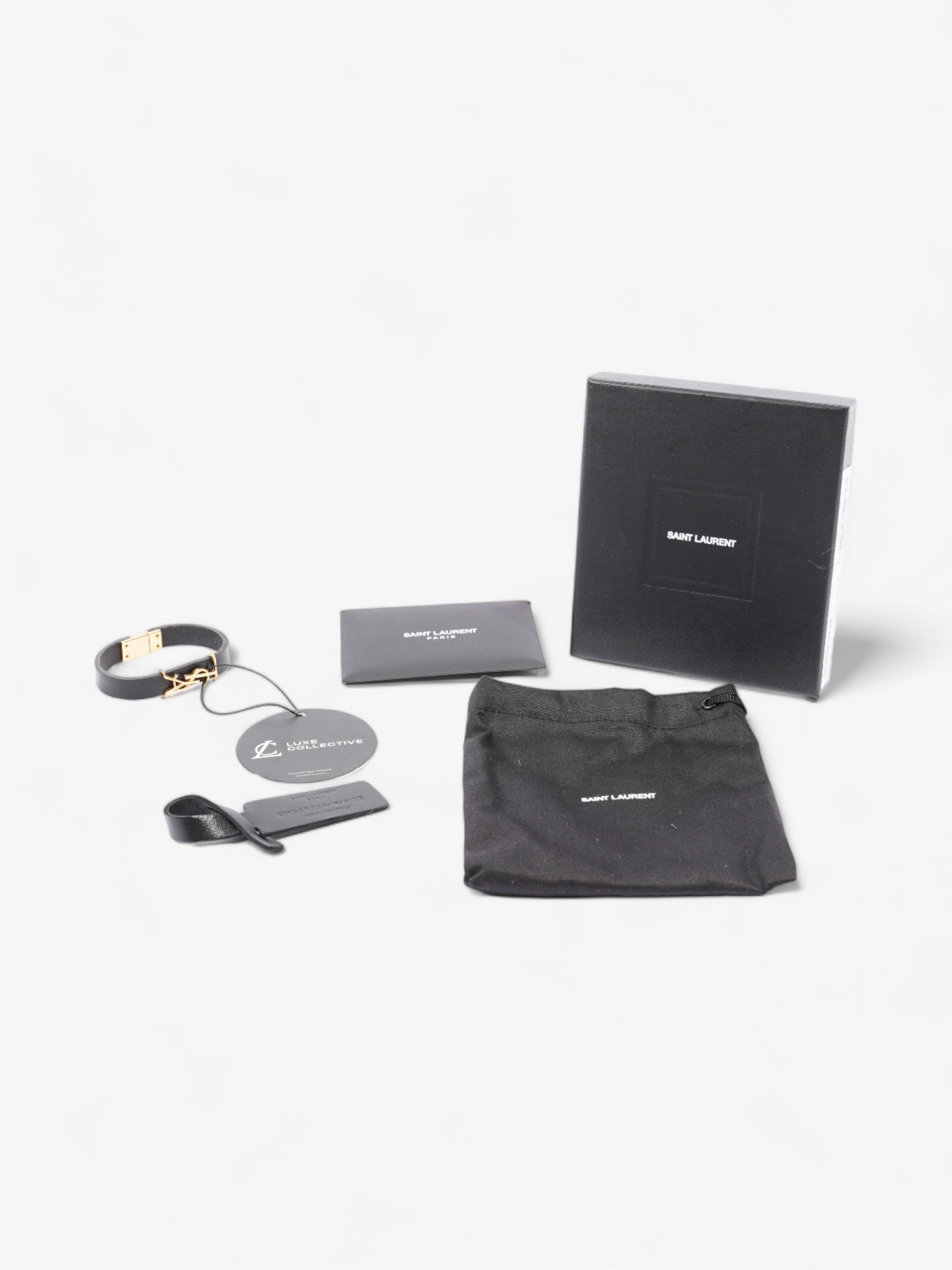 Saint Laurent Opyum Single Wrap Bracelet Black Leather Medium