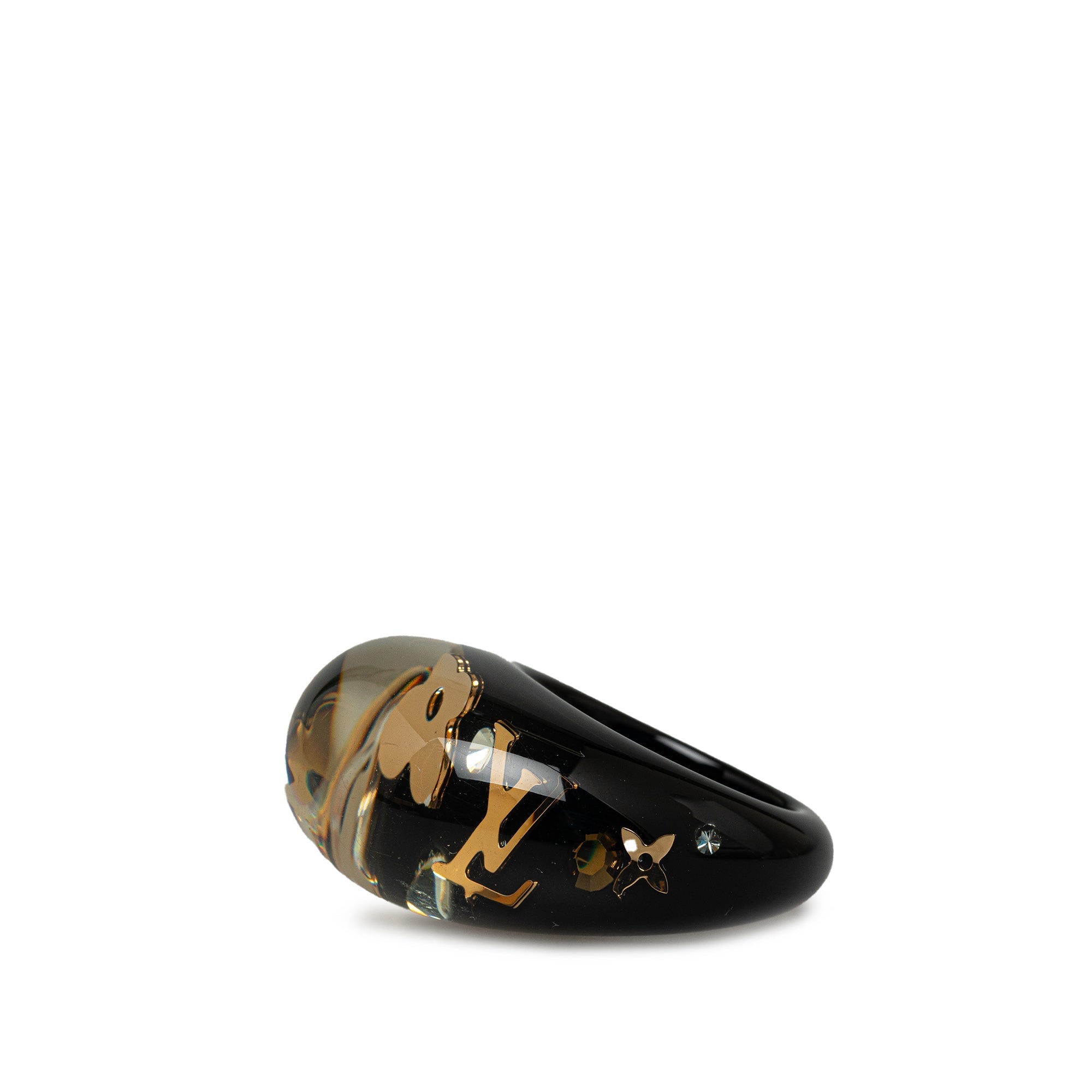 Black Louis Vuitton Crystal Inclusion Resin Ring Costume Bracelet