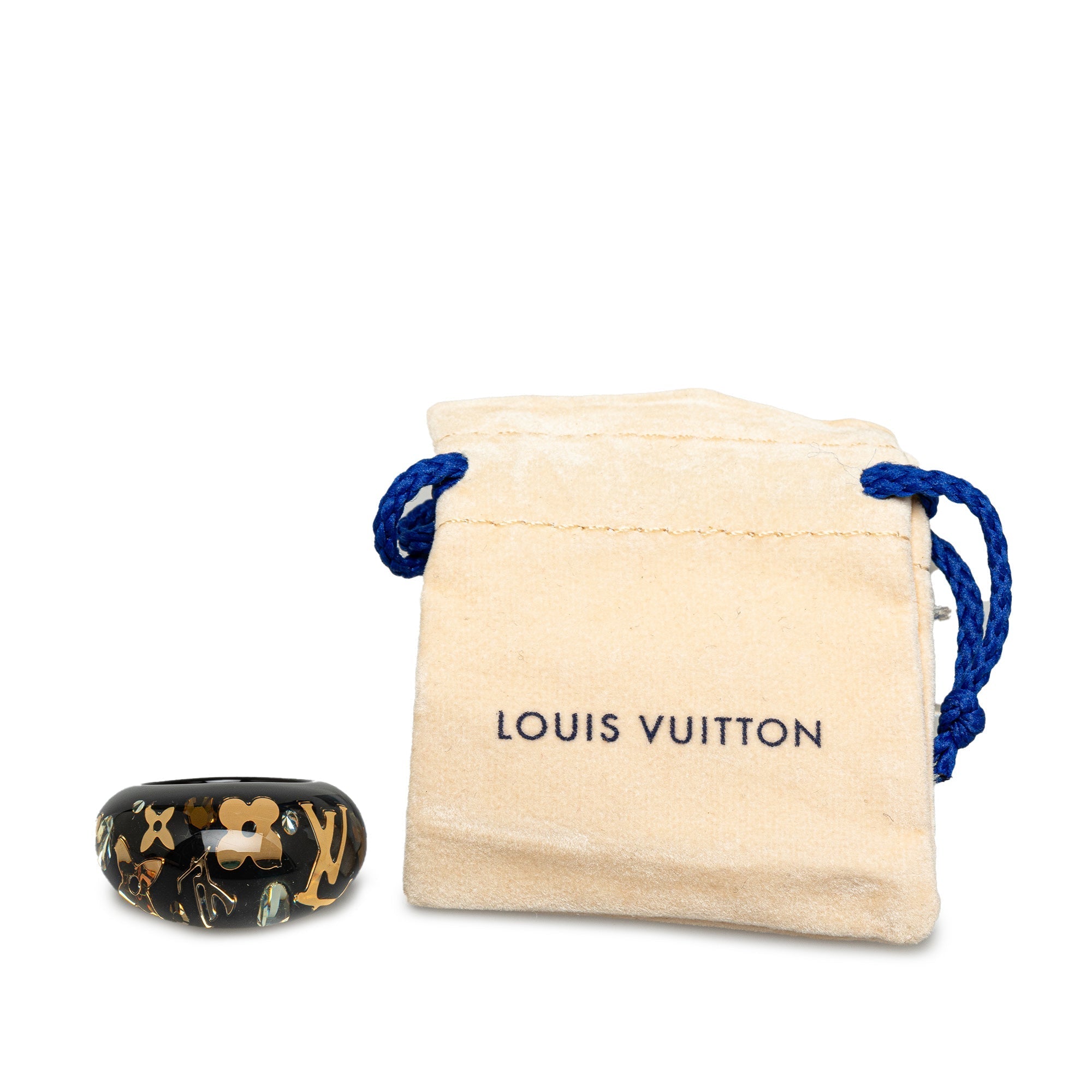 Black Louis Vuitton Crystal Inclusion Resin Ring Costume Bracelet
