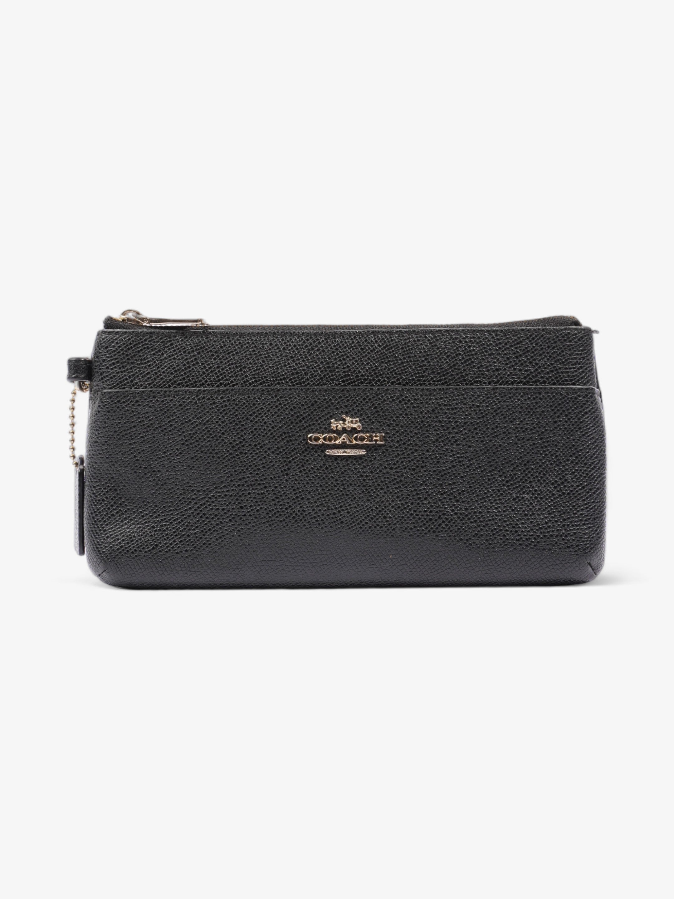 Coach Double Pouch Wallet Wristlet Black Leather