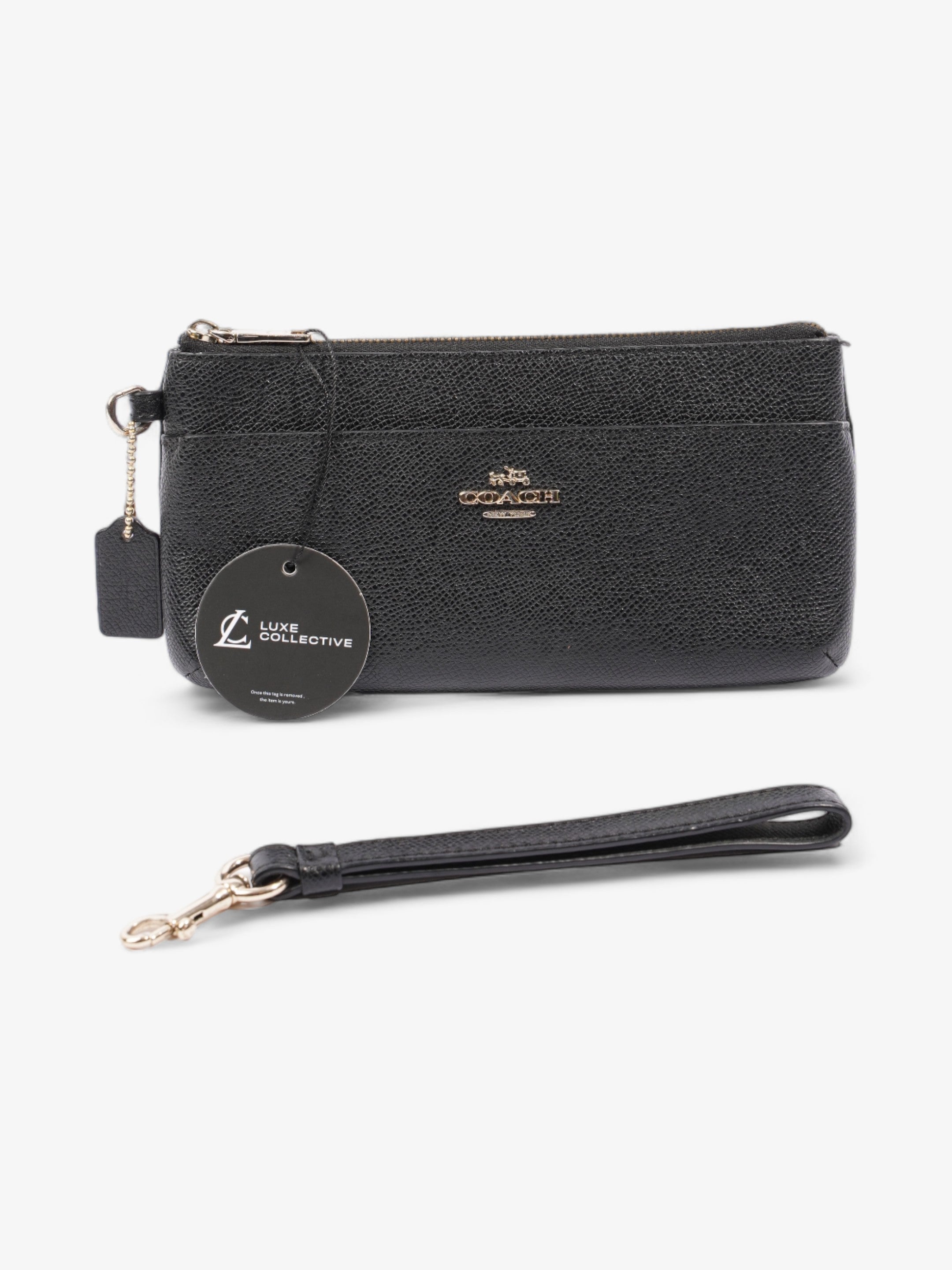 Coach Double Pouch Wallet Wristlet Black Leather