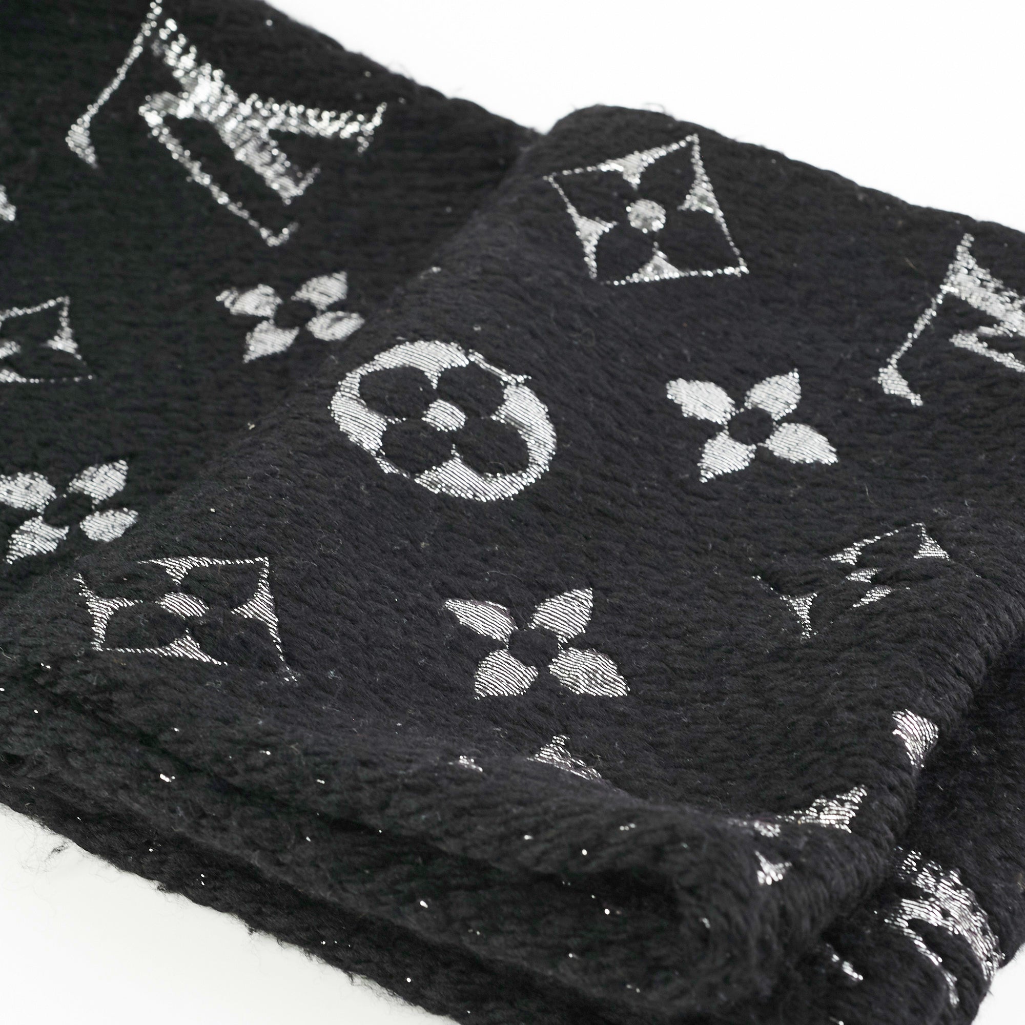 Louis Vuitton Wool Scarf Black/Metallic Silver