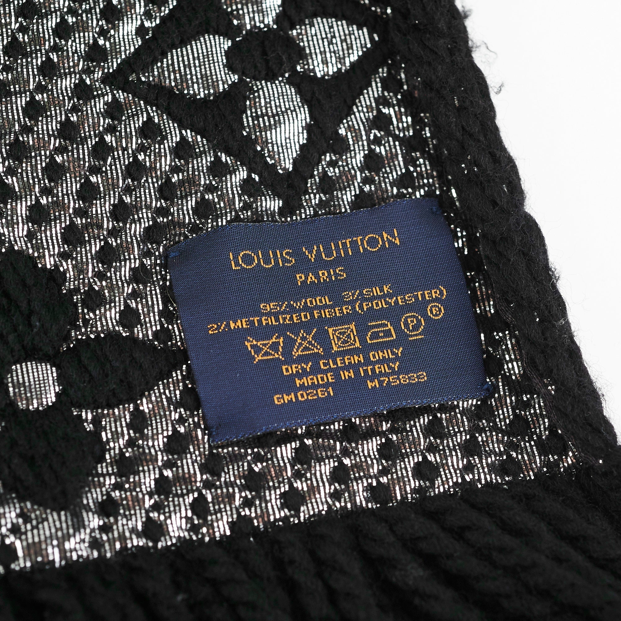 Louis Vuitton Wool Scarf Black/Metallic Silver