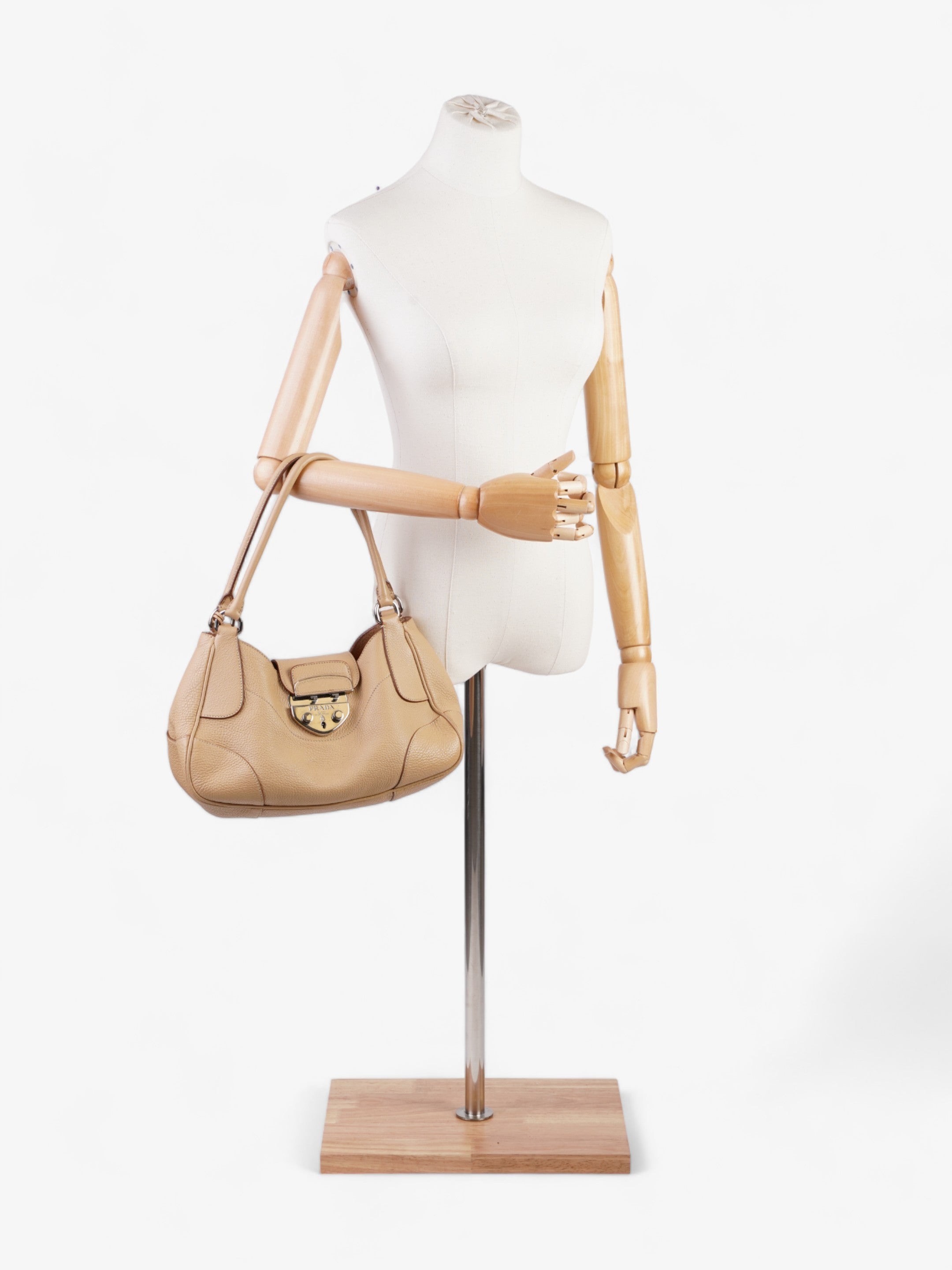 Prada Buckle Flap Beige Leather