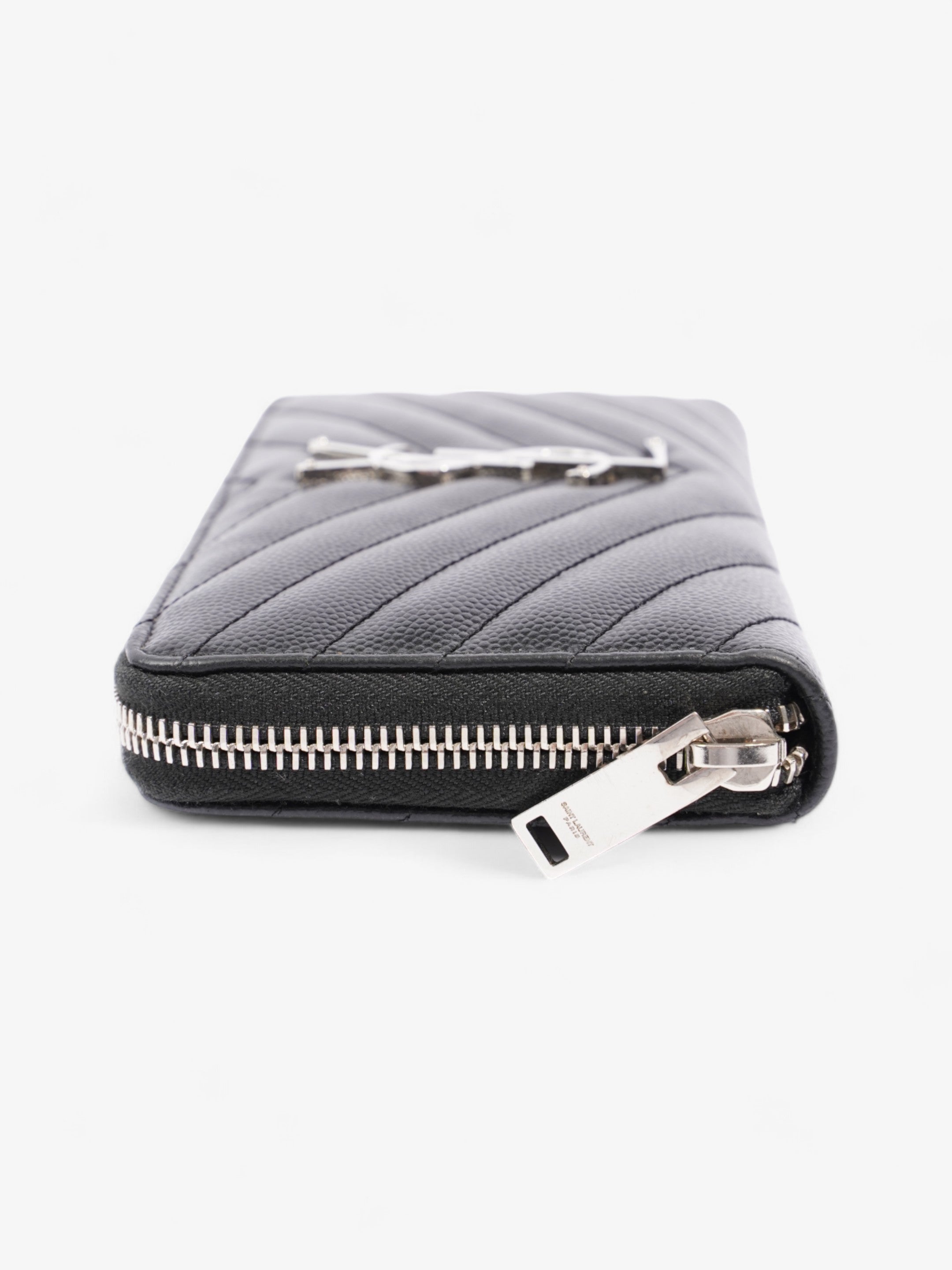 Saint Laurent Zip Around Wallet Black Grained Leather