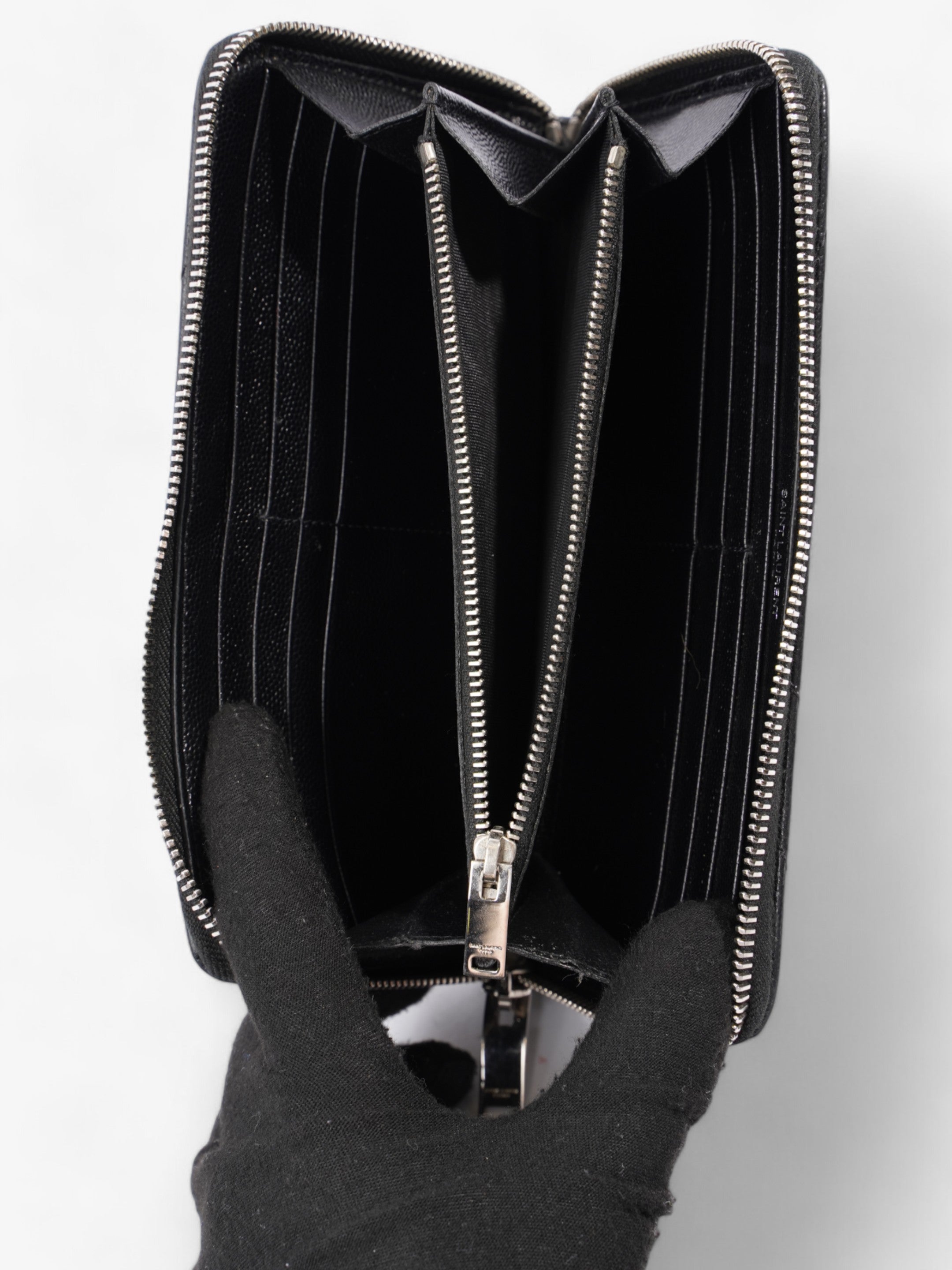 Saint Laurent Zip Around Wallet Black Grained Leather