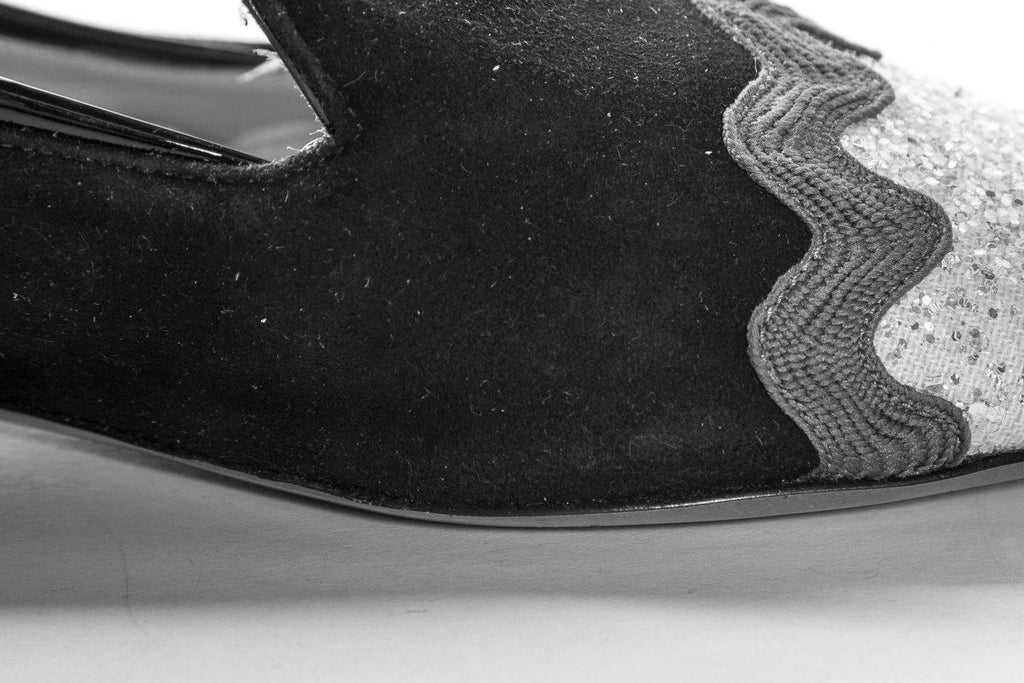 Nicholas Kirkwood Black Suede Glitter Cap Toe Loafers SZ 37 Sale