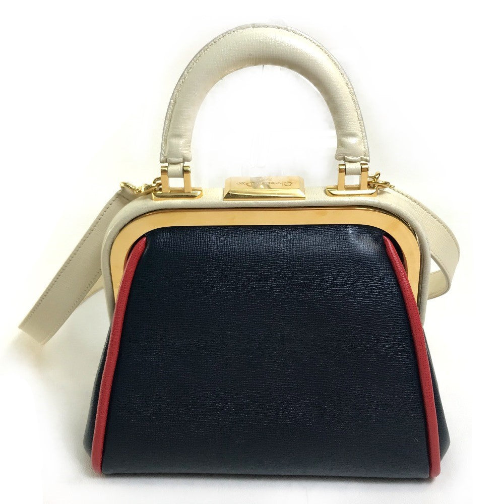 Christian Dior Handbag leather Navy x White type x Red Tricolor Vintage Gamaguchi Women Used